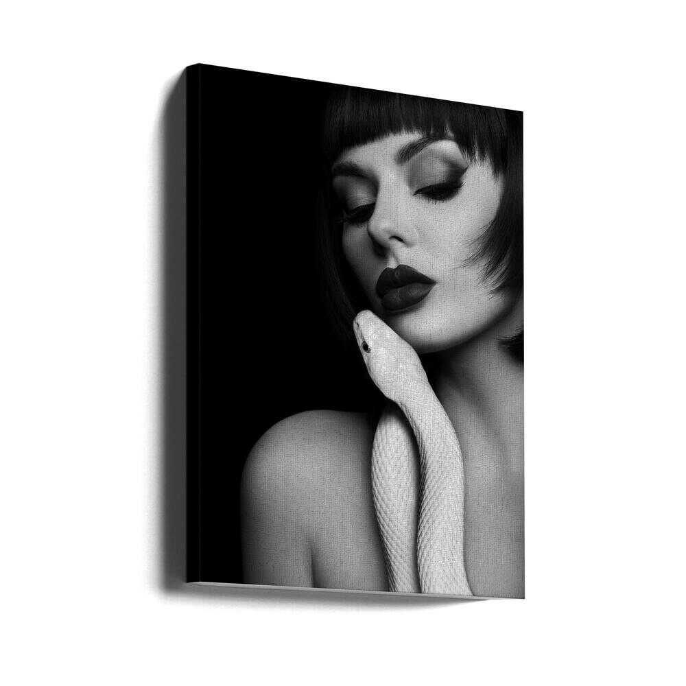 A woman and a snake — beauty wrapped in tension. Forbidden Embrace is minimal, provocative, and impossible to ignore.