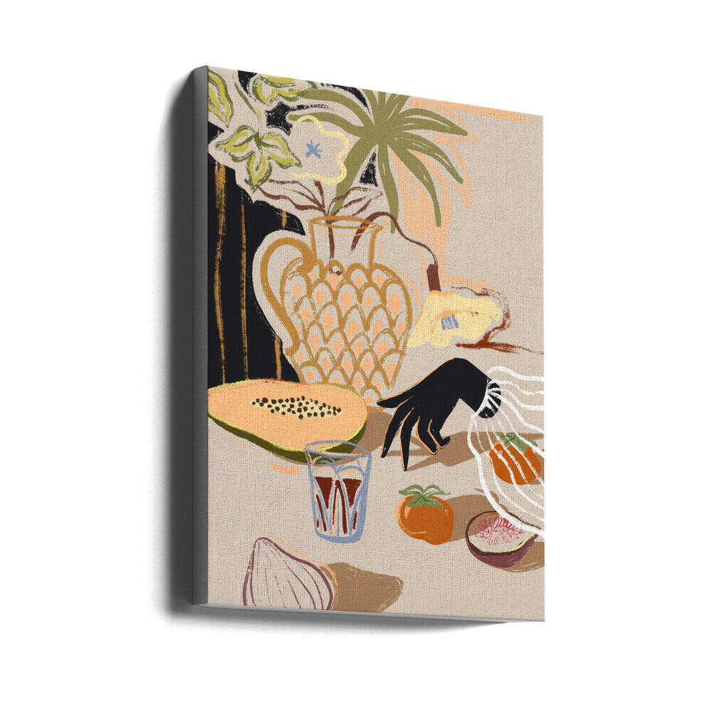 A tabletop of fruit and blossoms captured in rich, modern hues. Still life with a fresh rhythm—perfect for kitchens, dining areas, or spaces that celebrate everyday abundance. Artist: Arty Guava
