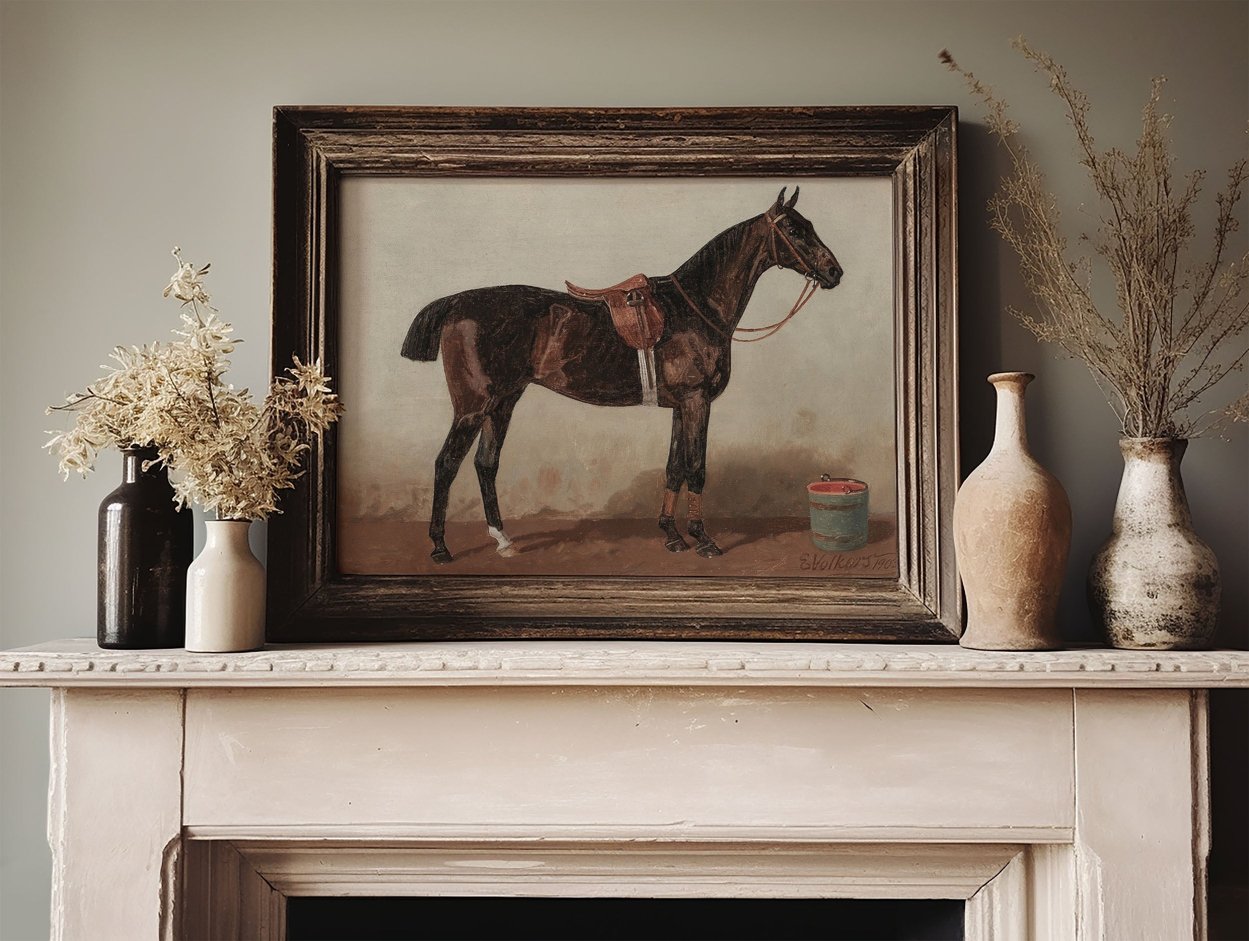 A Saddled Bay Horse in a Stable