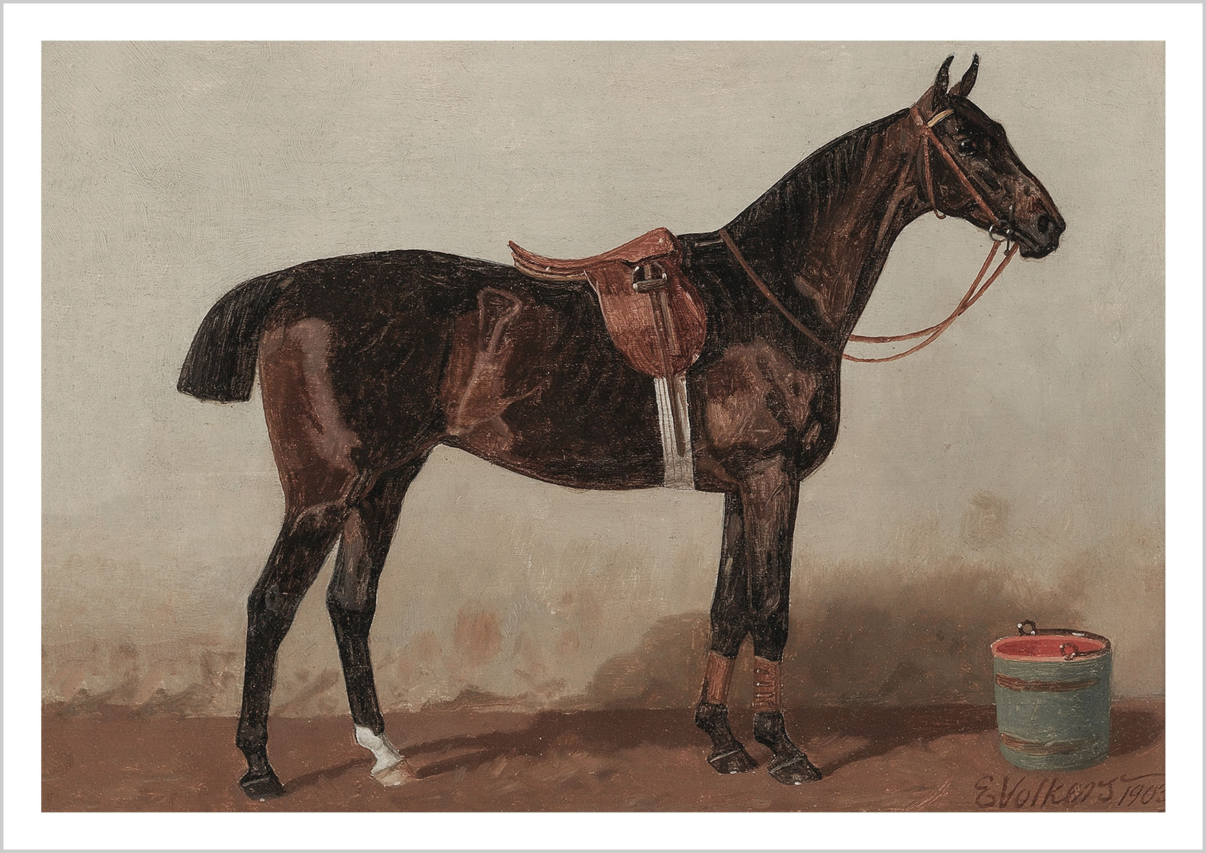 A Saddled Bay Horse in a Stable