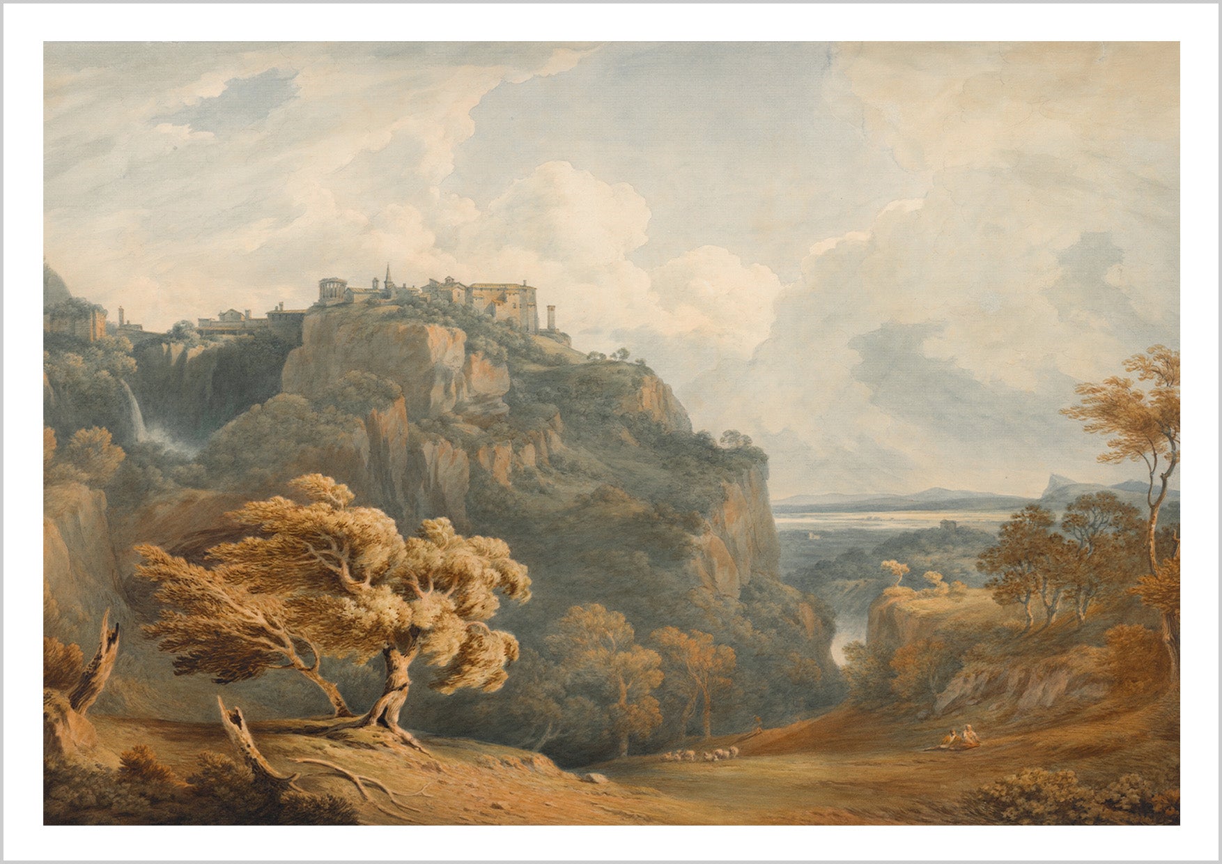 A vintage print of A View of Tivoli Looking Towards Rome by John Warwick Smith.