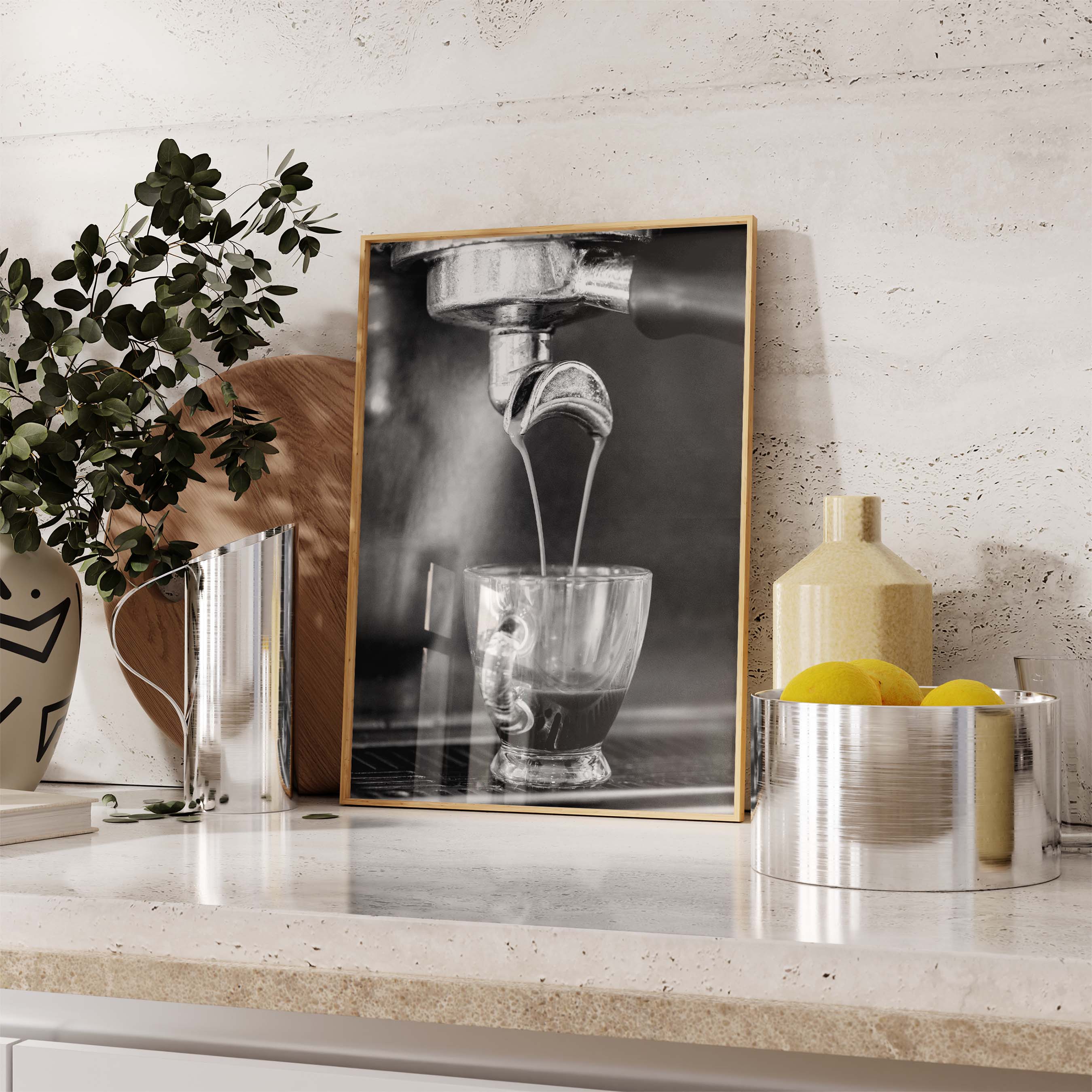 Black and white photography Espresso Machine Dripping Poster