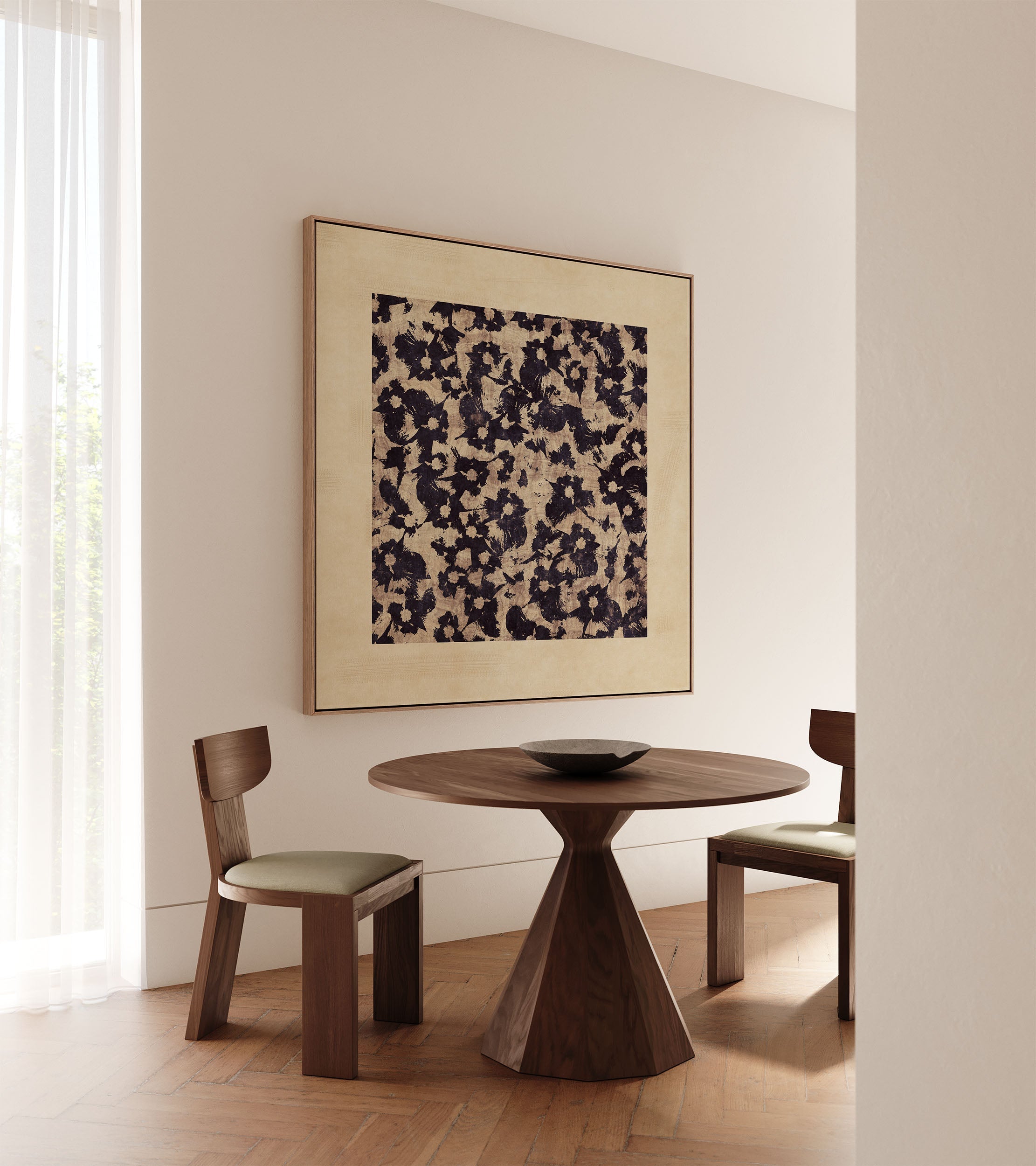 A minimal botanical study with soft texture and aged charm. The woodblock style gives it an organic, timeless feel—simple, quiet, and full of character.