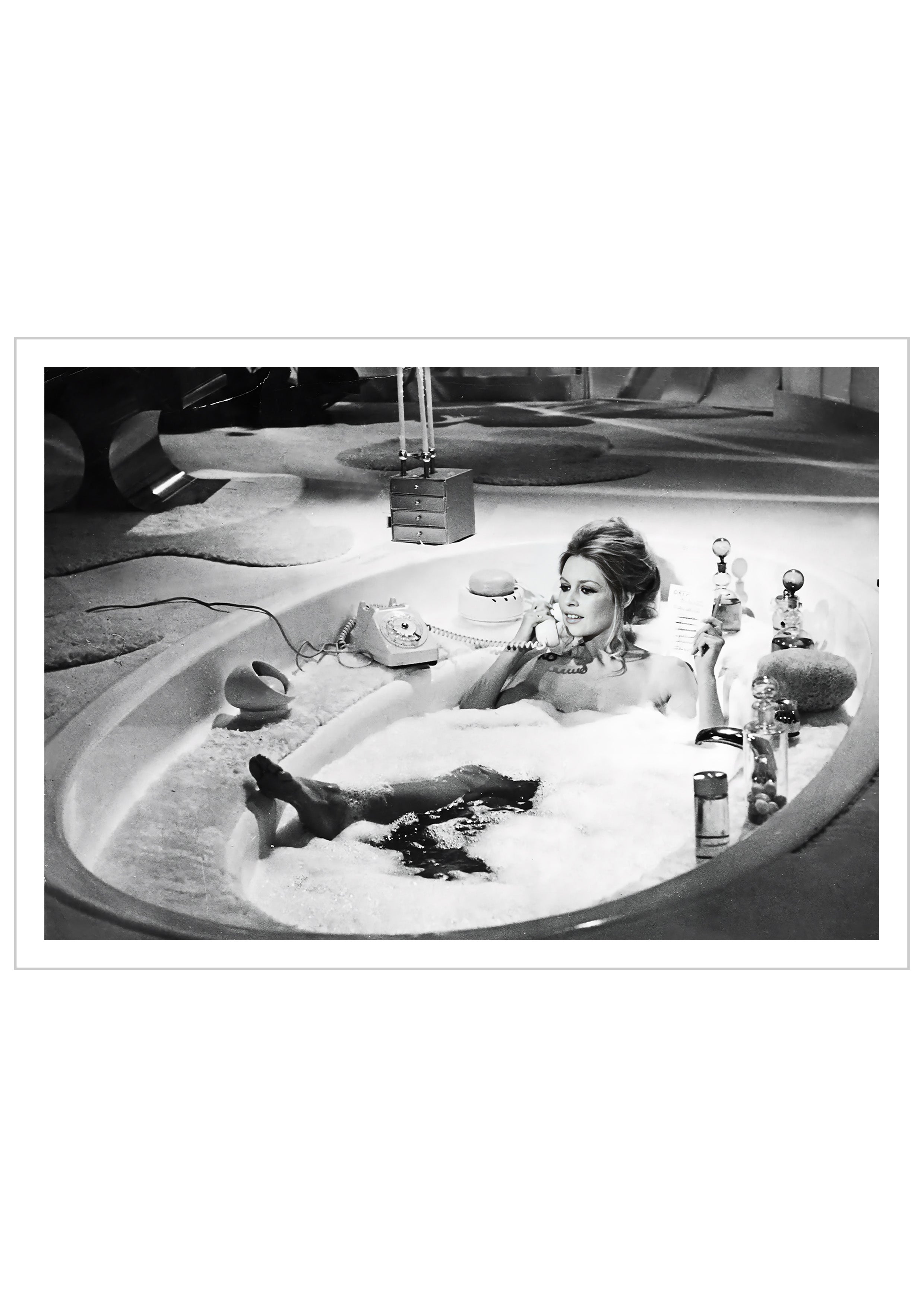 Black and white photography print of Brigitte Bardot in a bathtub - French Movie-Bathtub scene "L’Ours et la Poupée 1970" (The Bear and the Doll)