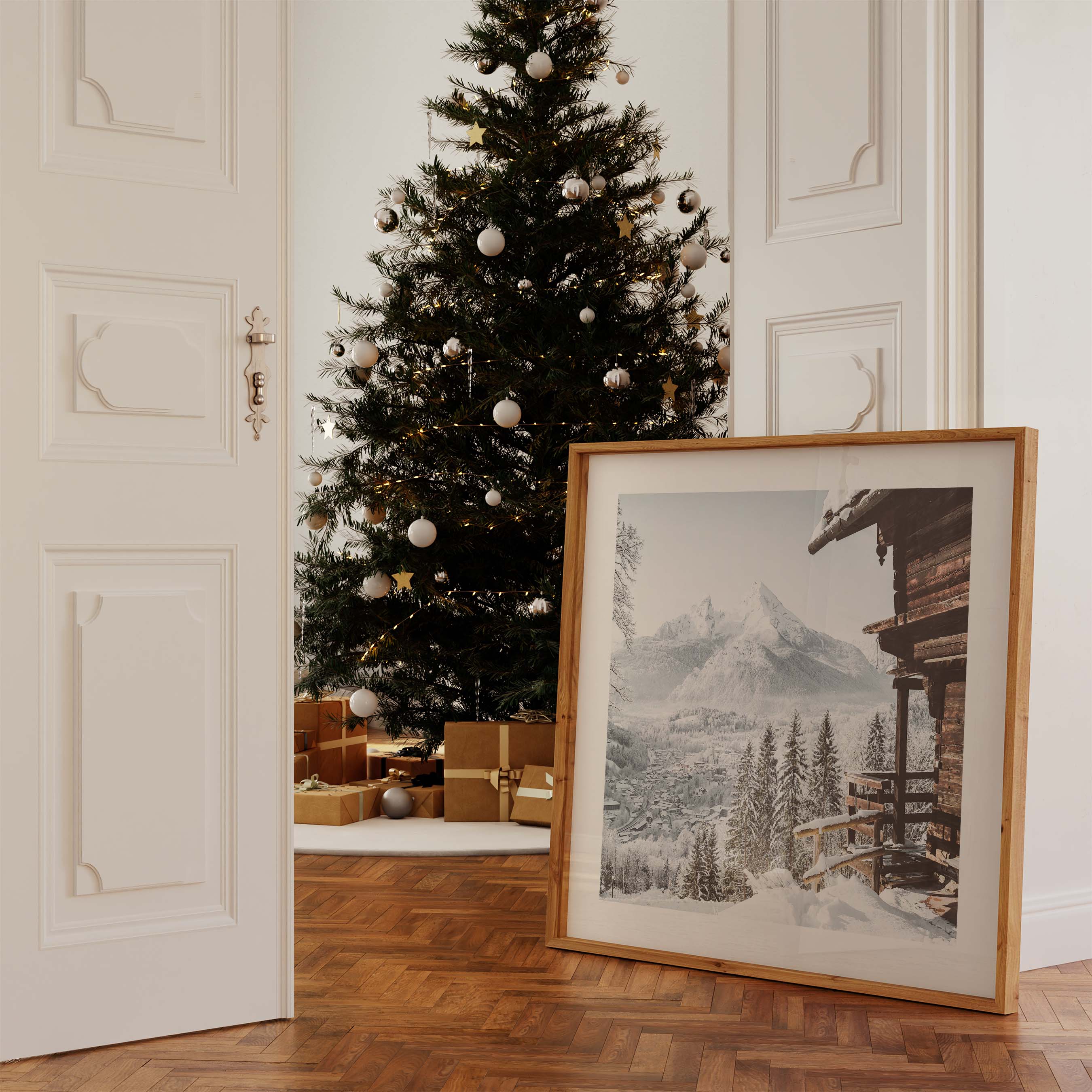 Cabin In Snowy Alps Poster