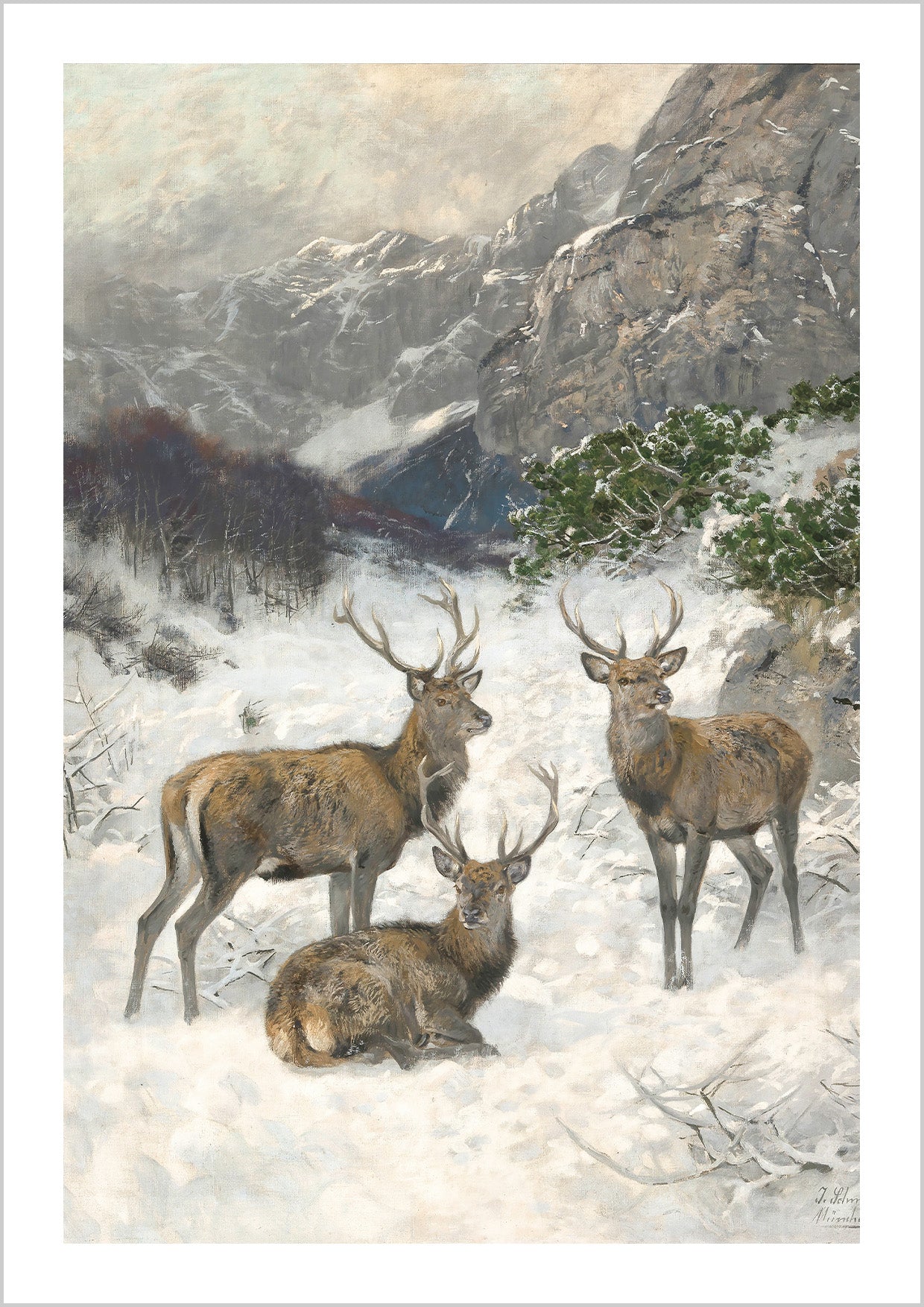 Deers in snow painting
