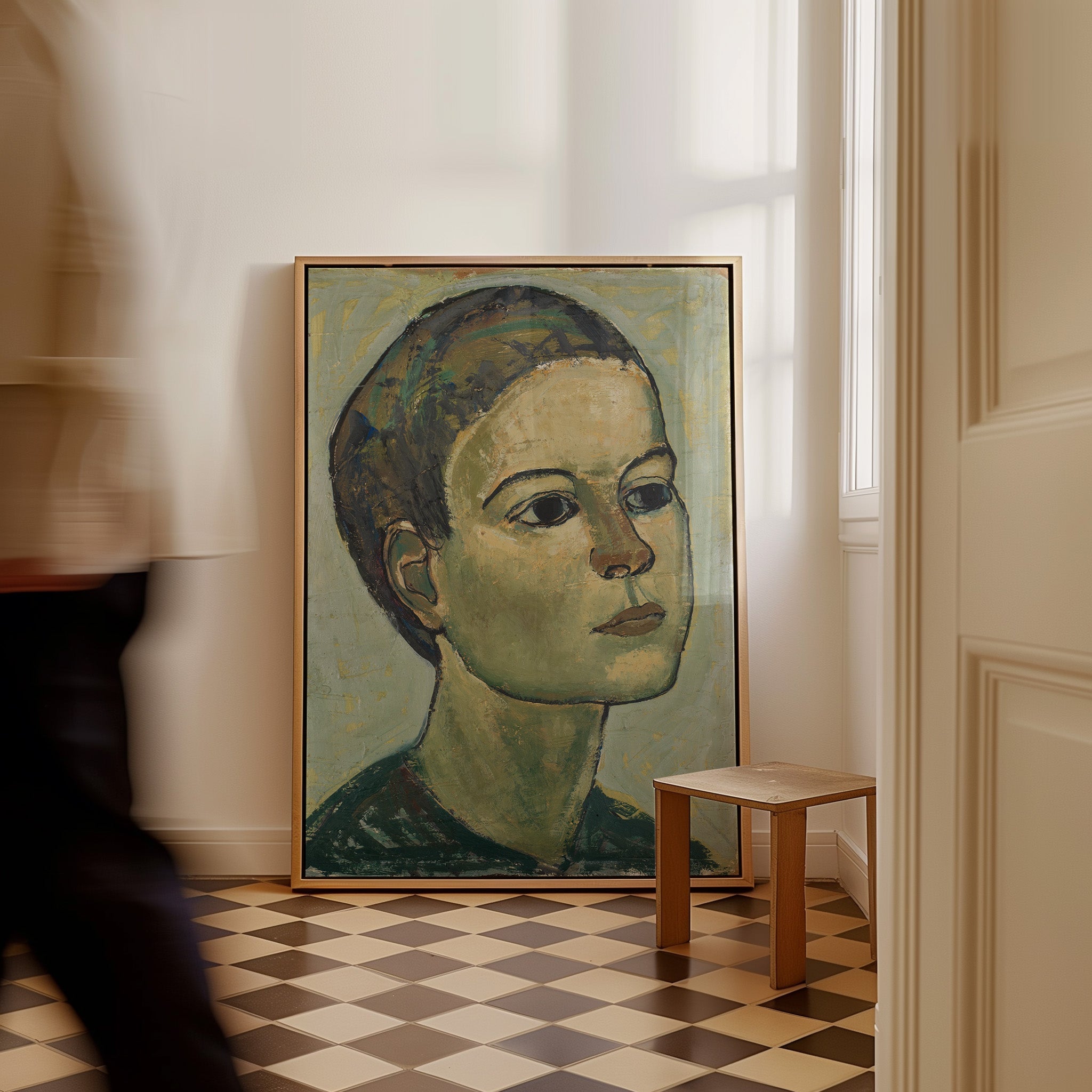 "Étienne le Parisien", a refined portrait that captures the essence of youth and sophistication. This artwork, with its vintage charm and modern print, is perfect for creating a statement in a study, living room, or library—spaces where timeless elegance and character truly shine.