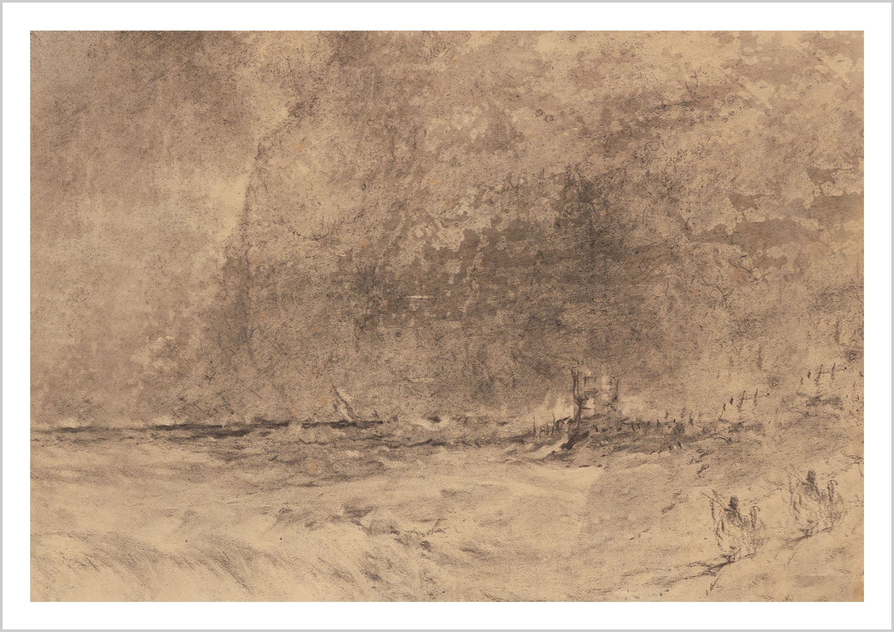 A dramatic seascape with rugged cliffs and shifting skies, drawn from Constable’s study of the English coast. Moody, textured, and full of quiet movement.
