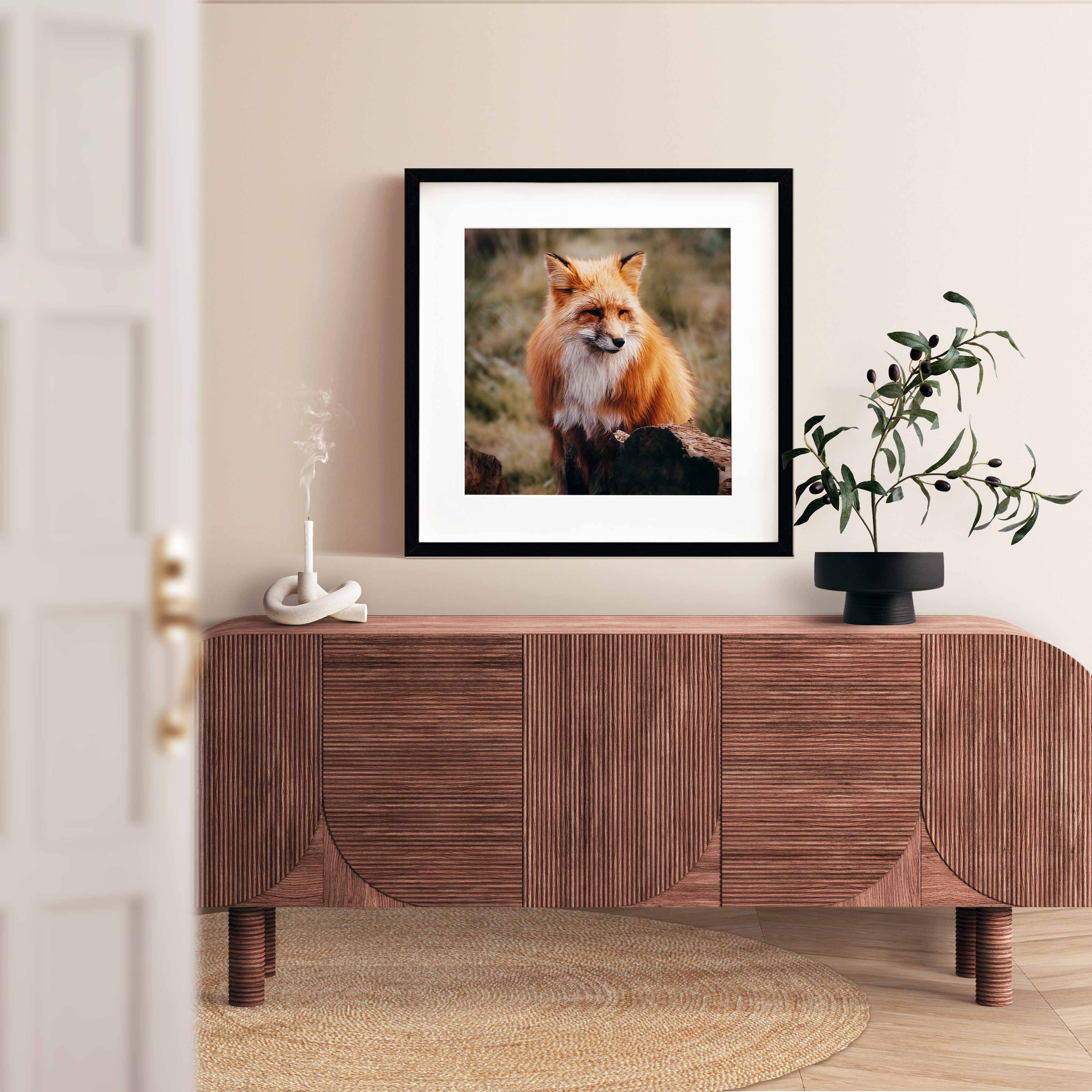 Photography Poster of a red fox in a forest.