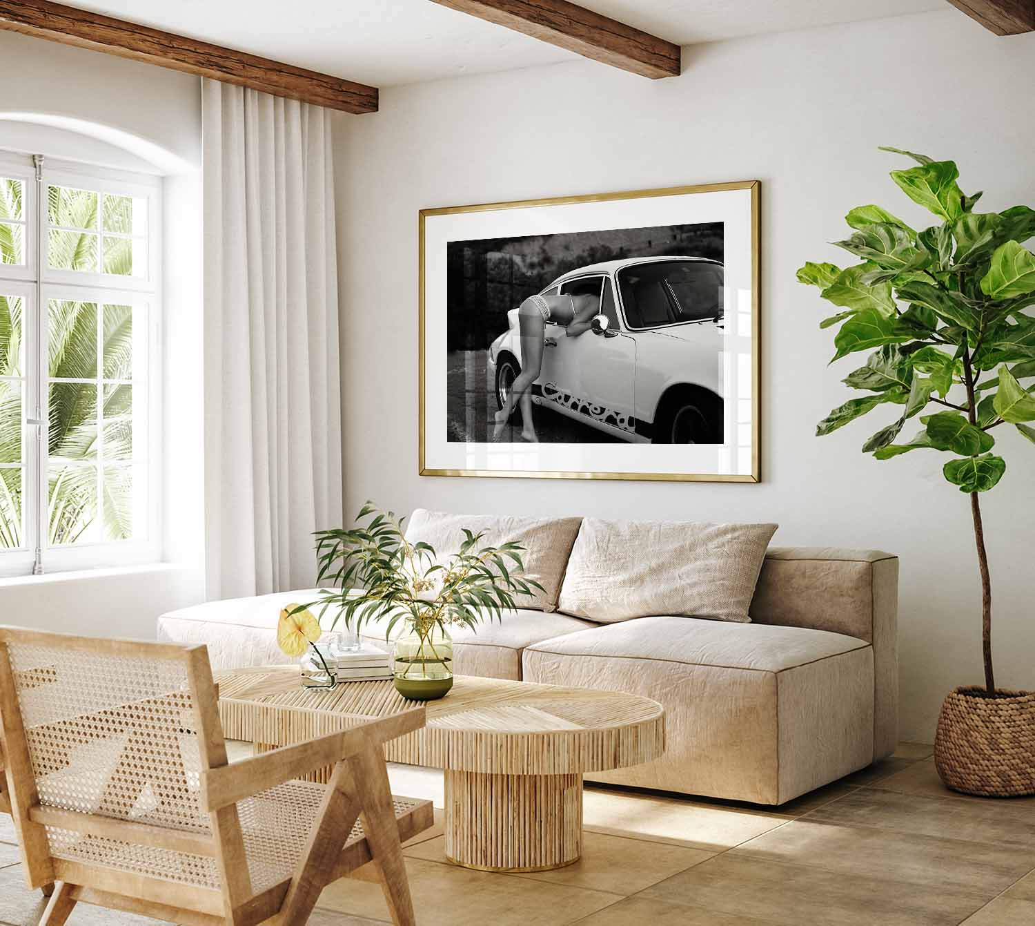 A hotshot photography print of sexy girl with the iconic Porsche Carrera.