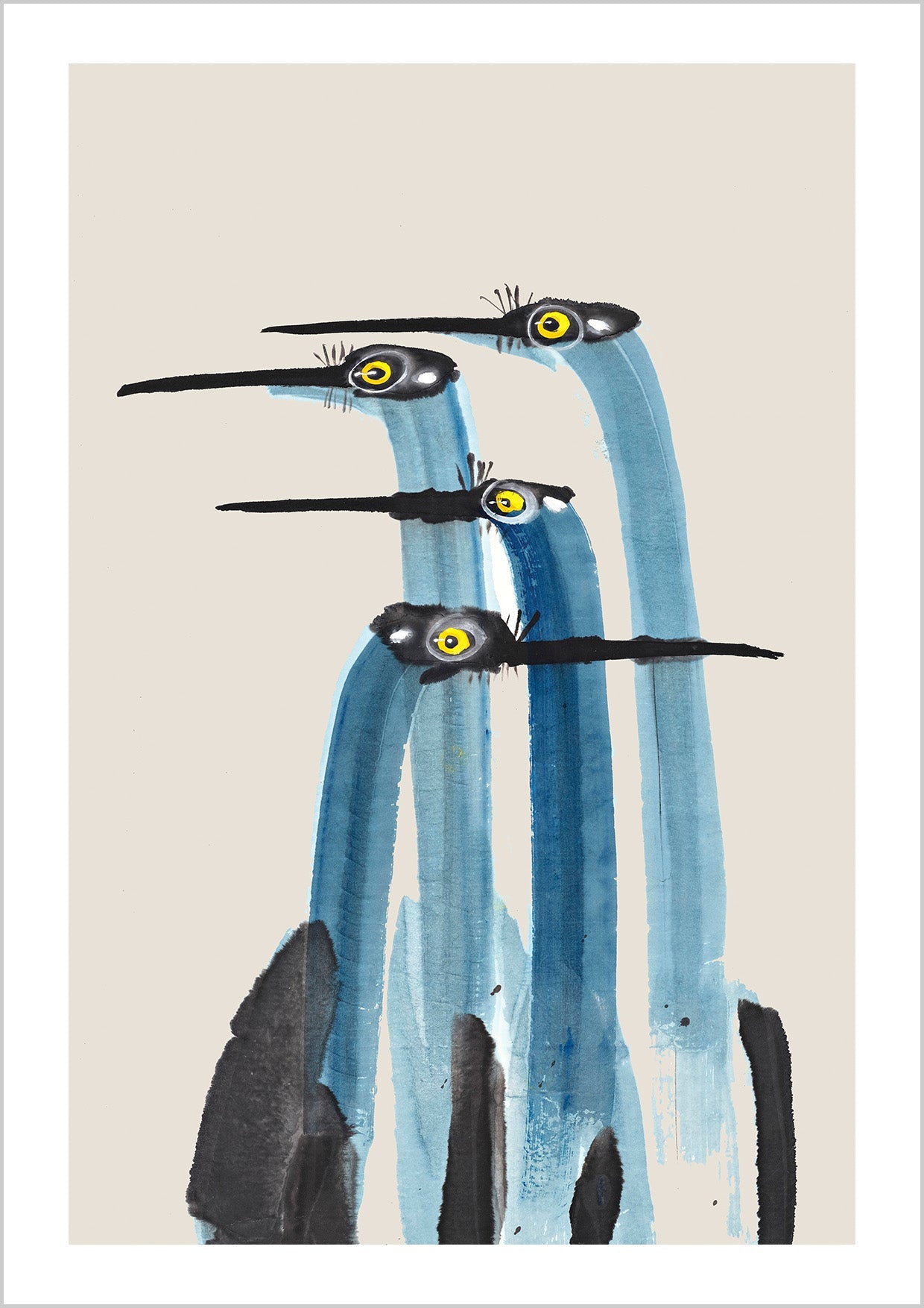 Long necks, raised brows, and a whole lot of side-eye. These birds are clearly in the middle of something. Add this to a space that loves a bit of storytelling.