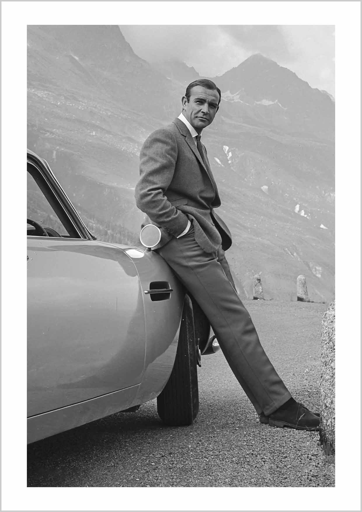Sean Connery with Aston Martin DB5 During the Filming of 'Goldfinger'