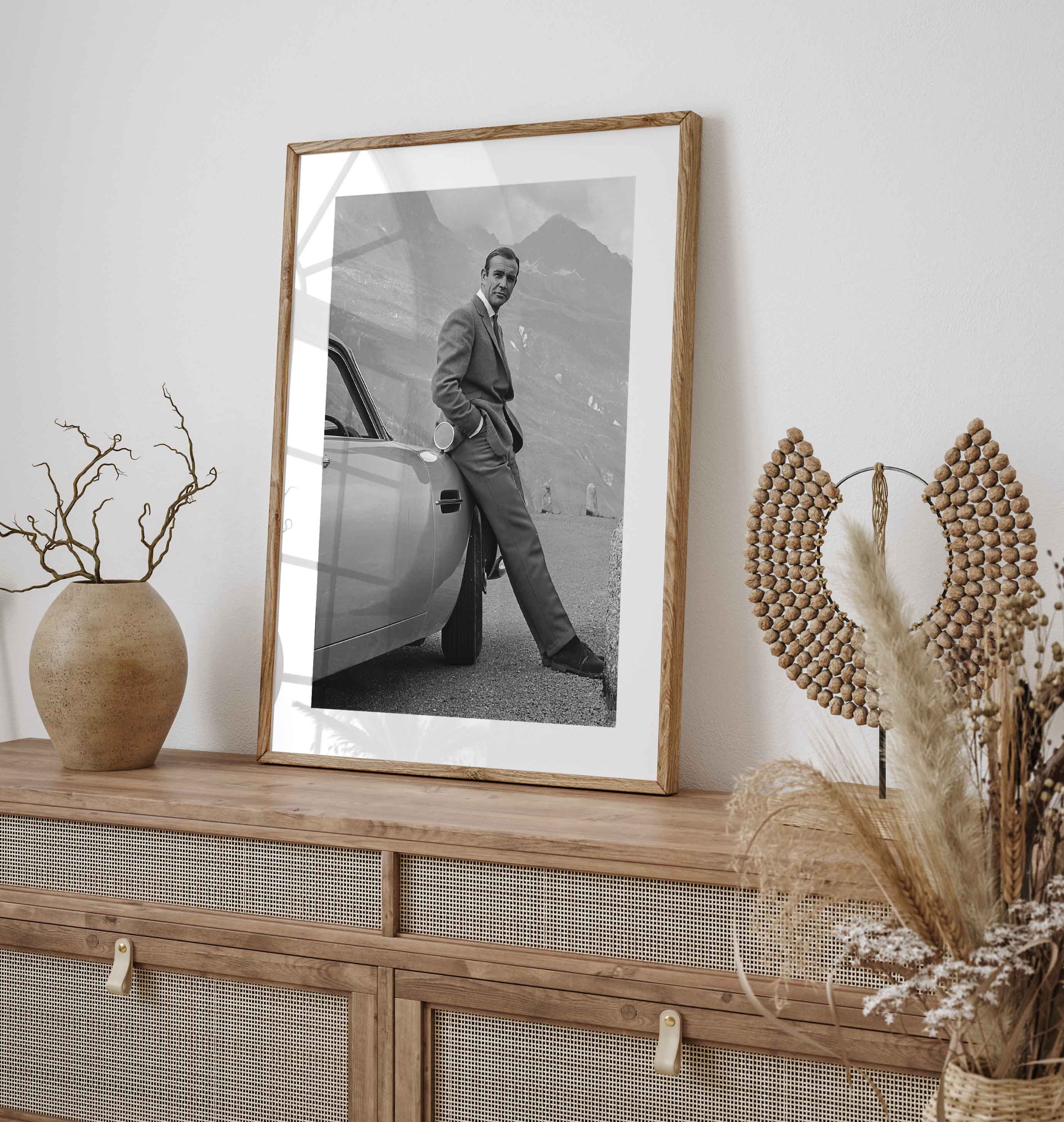 Sean Connery with Aston Martin DB5 During the Filming of 'Goldfinger'