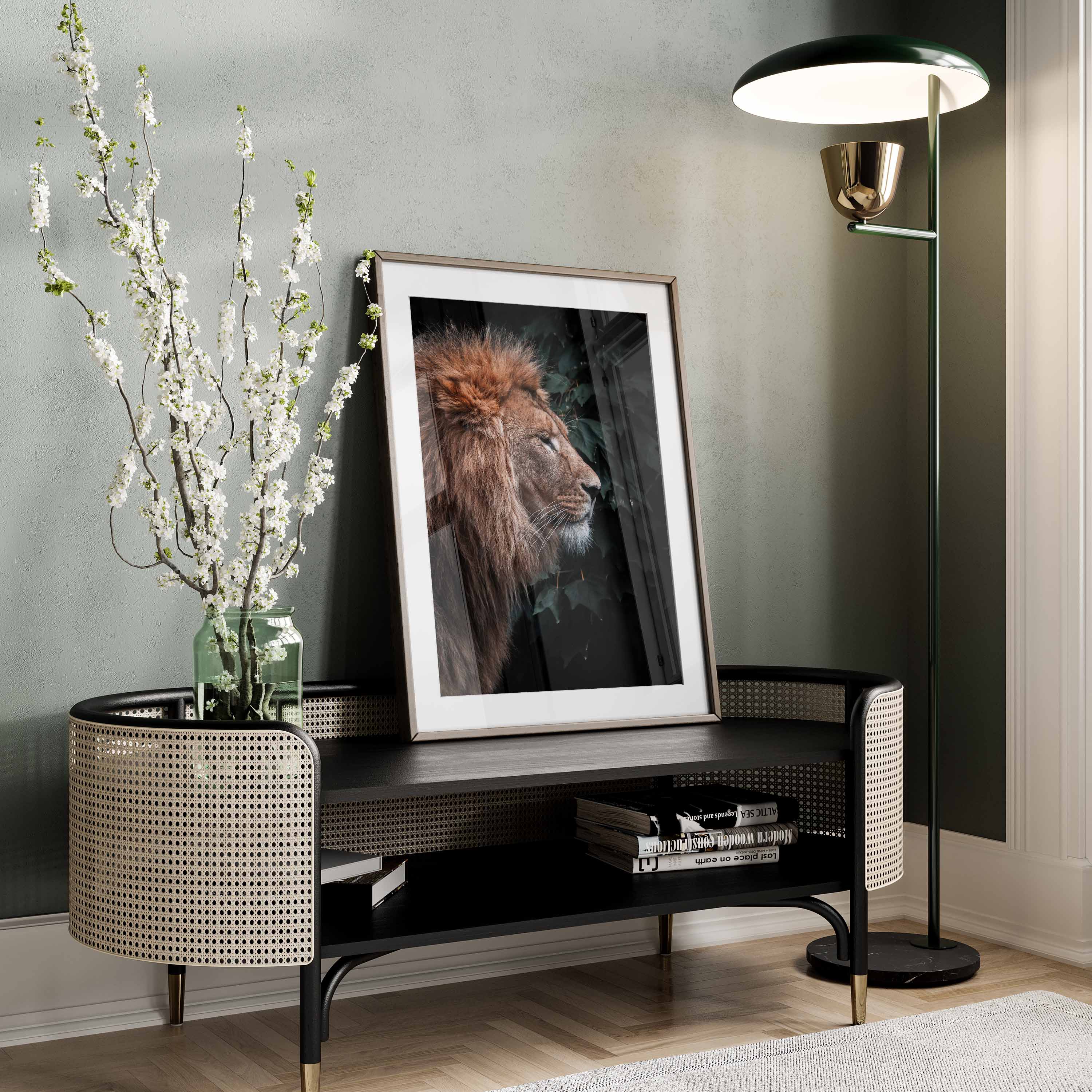 Photography Poster of a lion from the side.