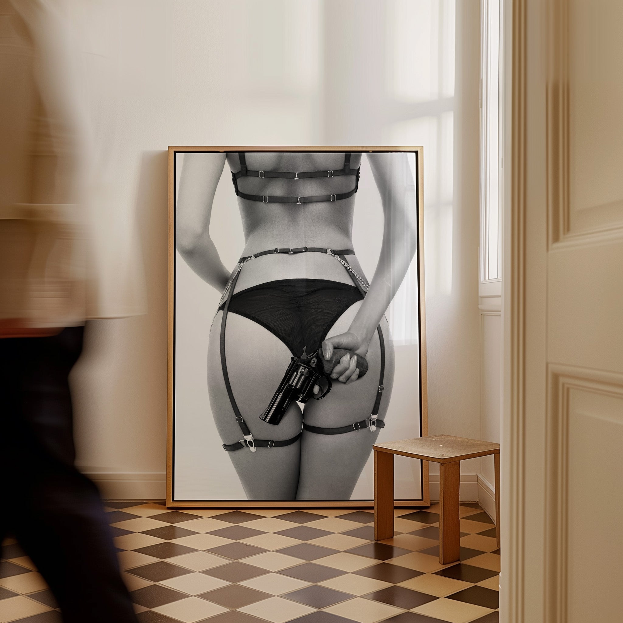 Danger and desire in one frame. A provocative pose with pistol in hand — bold, fearless, and impossible to ignore.
Artist: David Drake