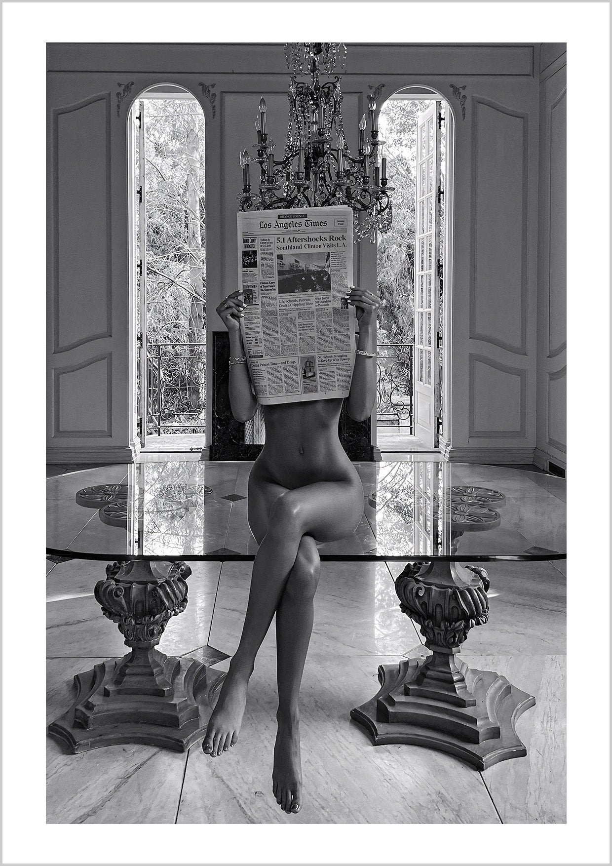 Nude Woman Reading Newspaper Poster