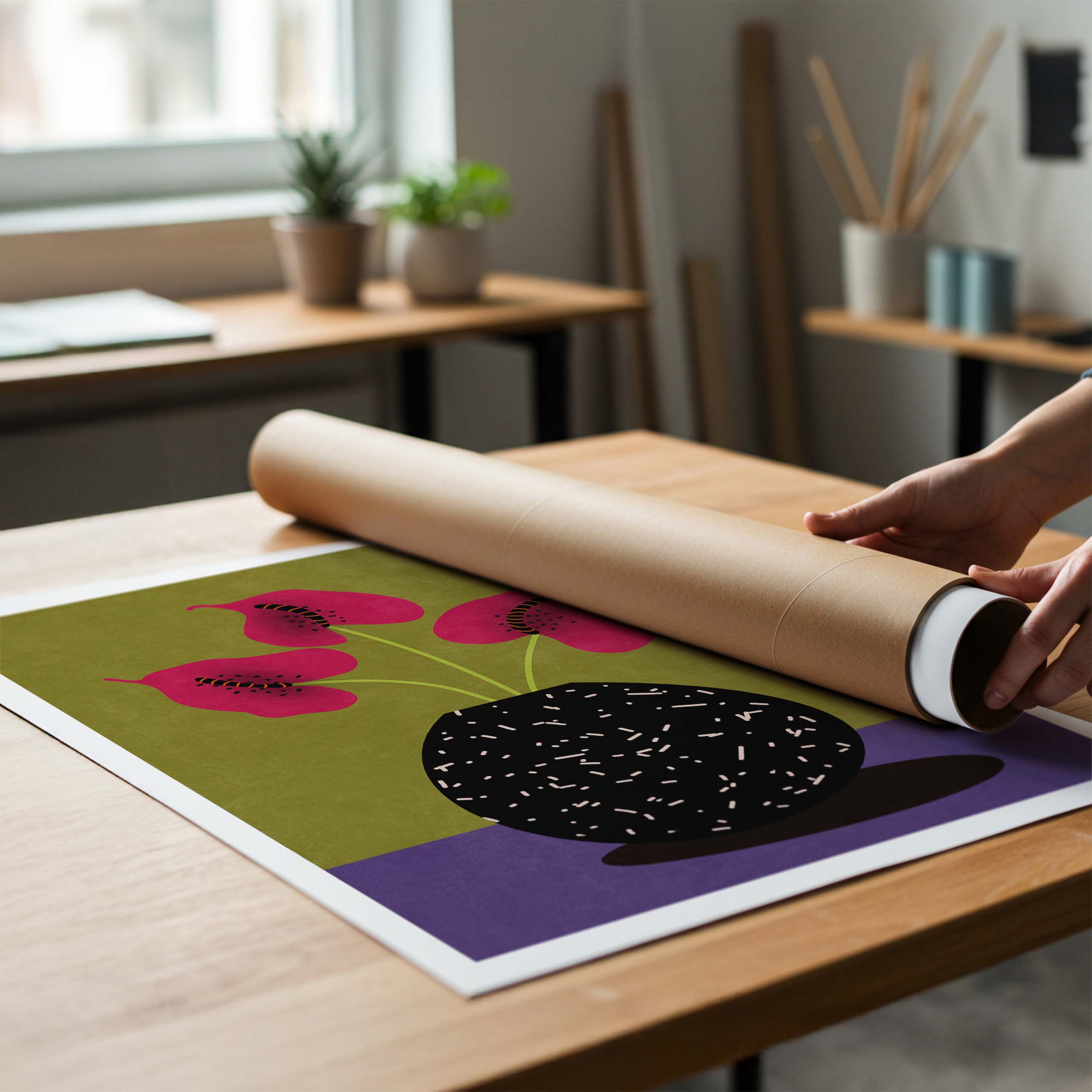 Soft colors, bold strokes. A floral piece that’s anything but ordinary.
Art by Raissa Oltmanns