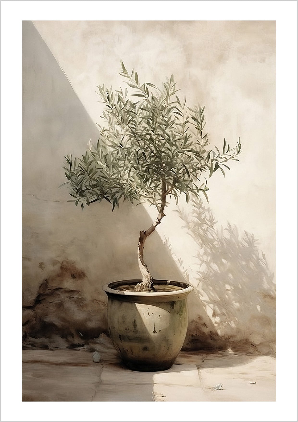 Beautiful painting of an olive tree in a pot.