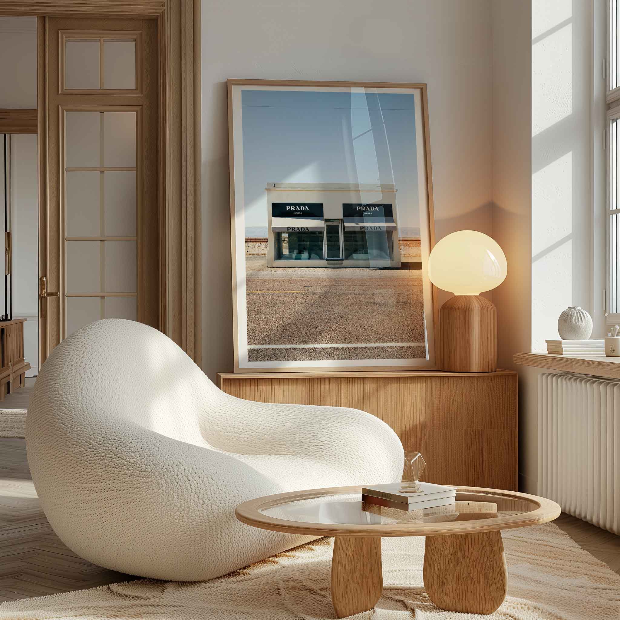 Photograph of the well-kown Prada Marfa fake shop located in a desert in Texas, USA