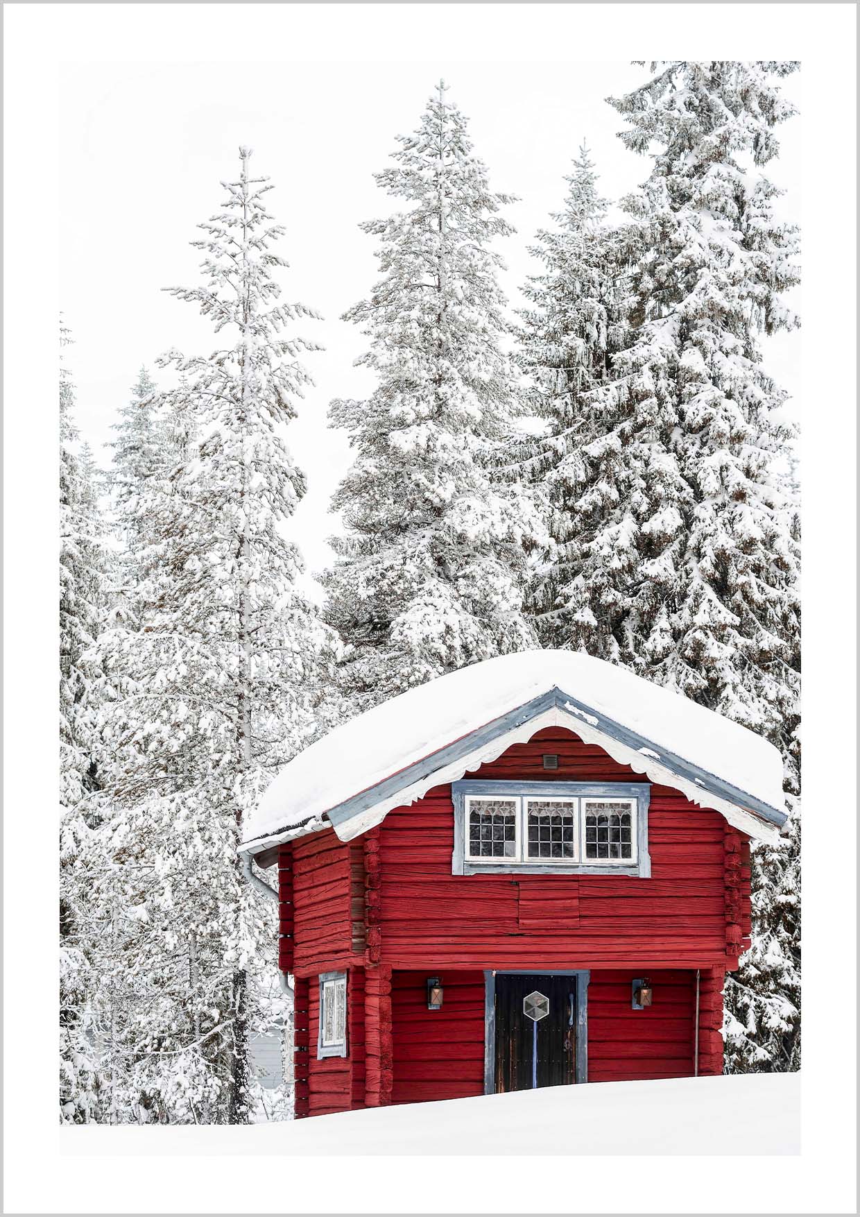 Red Winter Cabin Poster