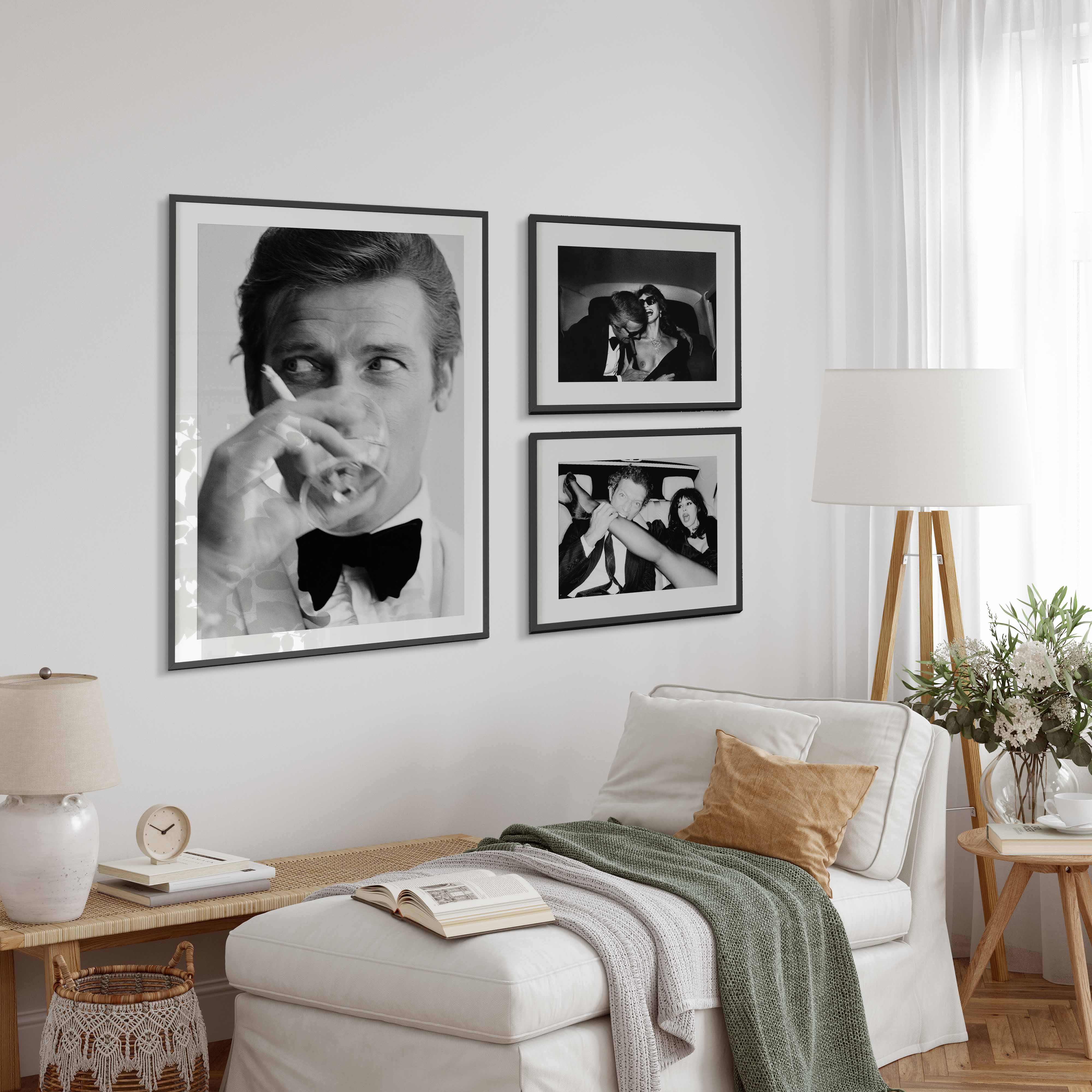 Black and white photography Poster of Vincent biting Monica Bellucci legs in a car