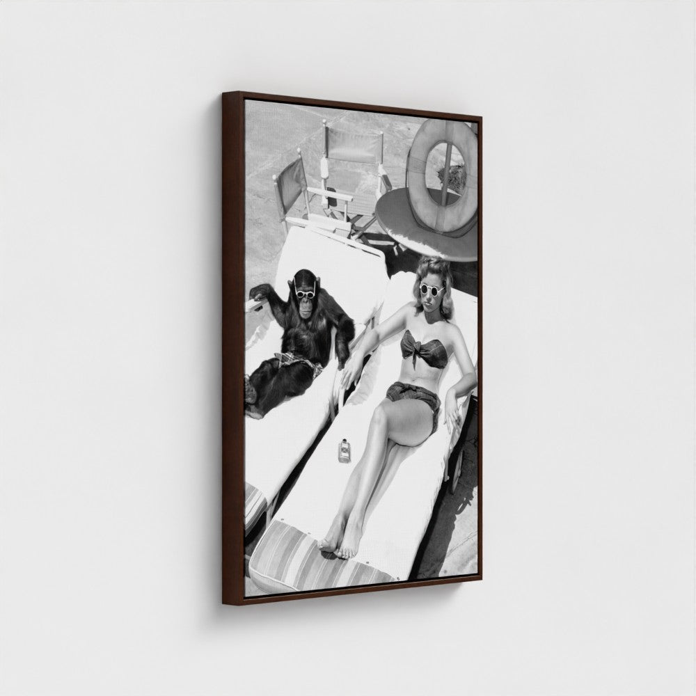 Woman Sunbathing with Chimpanzee Poster