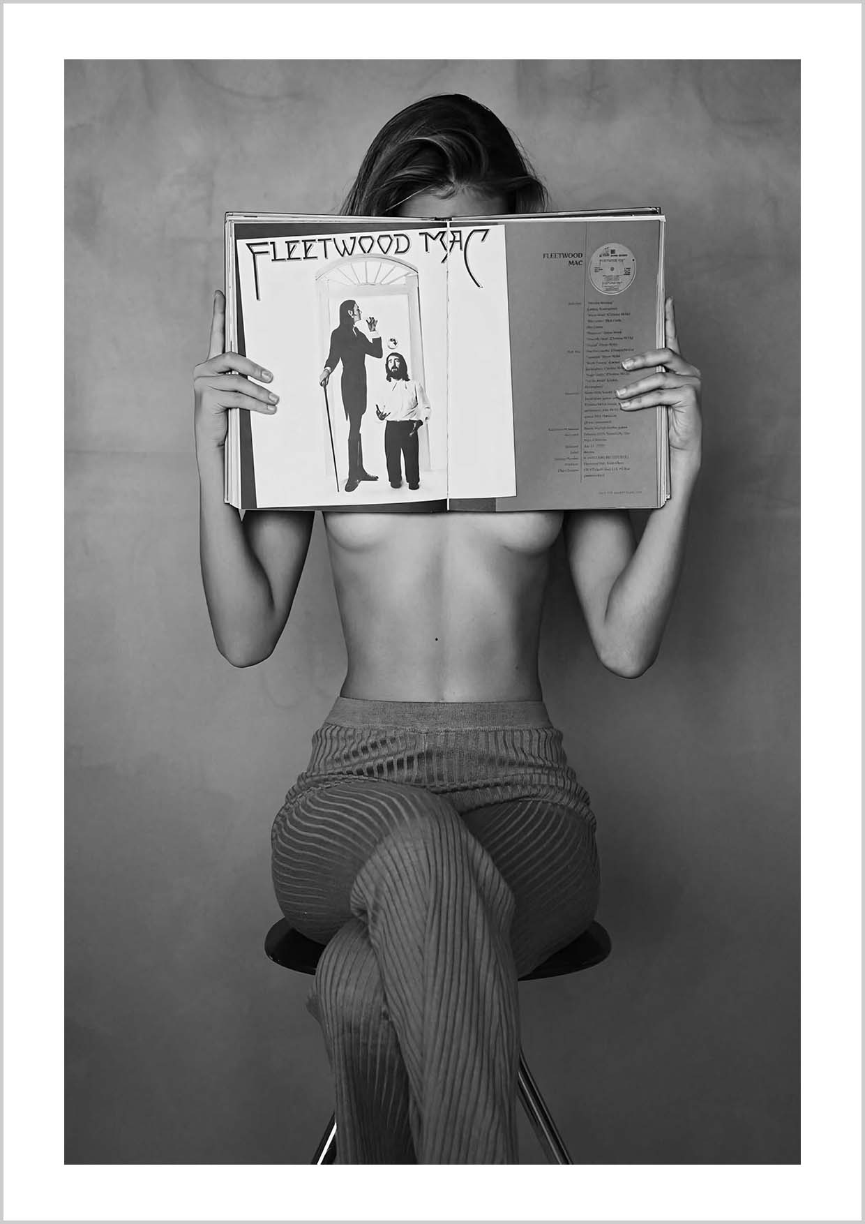 Black and white photography Poster of a topless woman reading Fleetwood Newspaper.