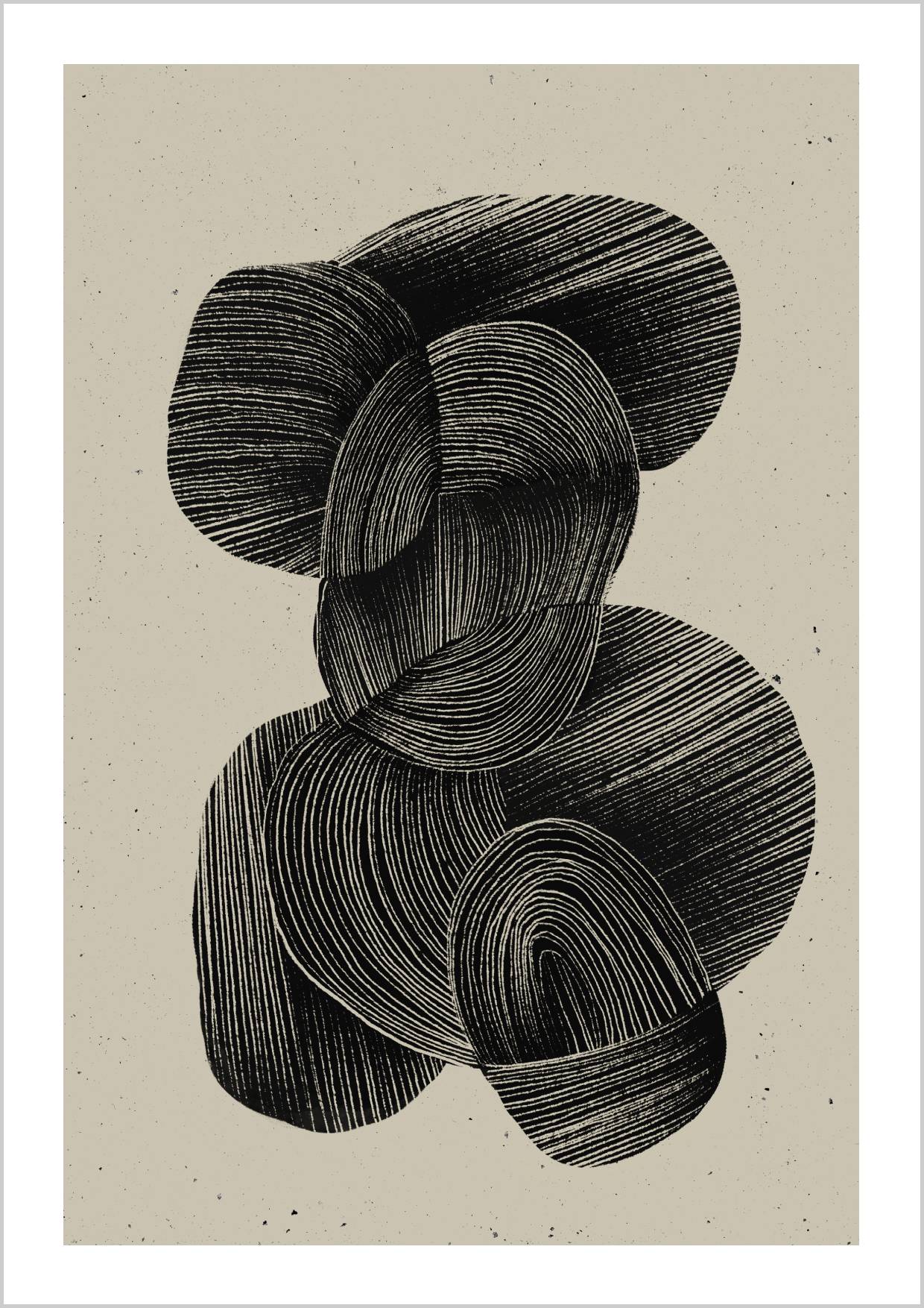 Abstract composition of flowing black lines on a beige background. – Arteve Gallery