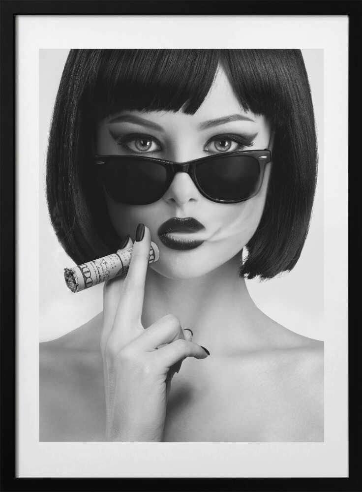 Dark shades, smoldering look, cigarette in hand. A portrait that’s sharp, cinematic, and effortlessly cool. This is rebellion captured in timeless black and white.
Artist: David Drake