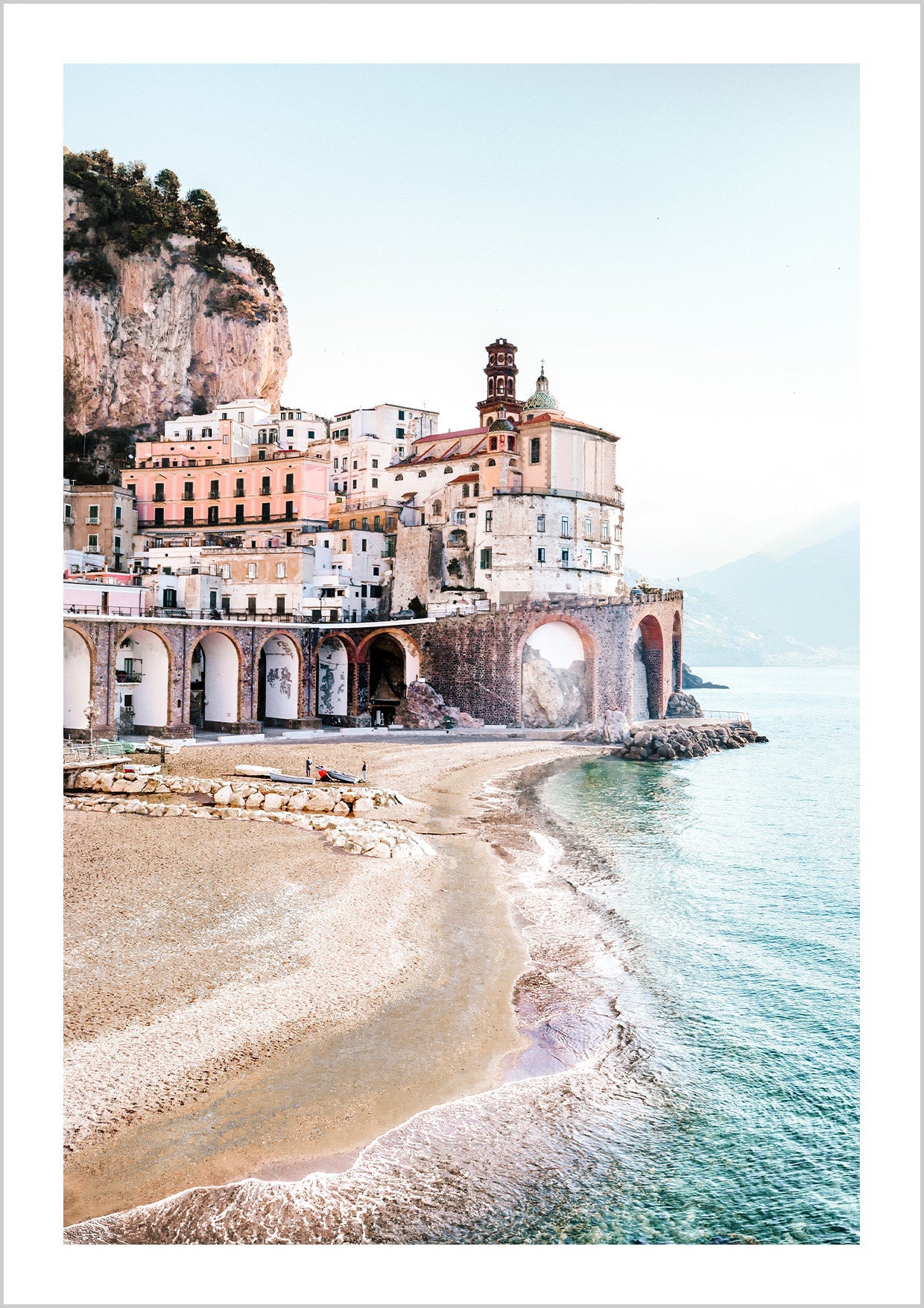 Beach, Amalfi Coast. Town by the sea and sandy beach on the Amalfi Coast in Italy