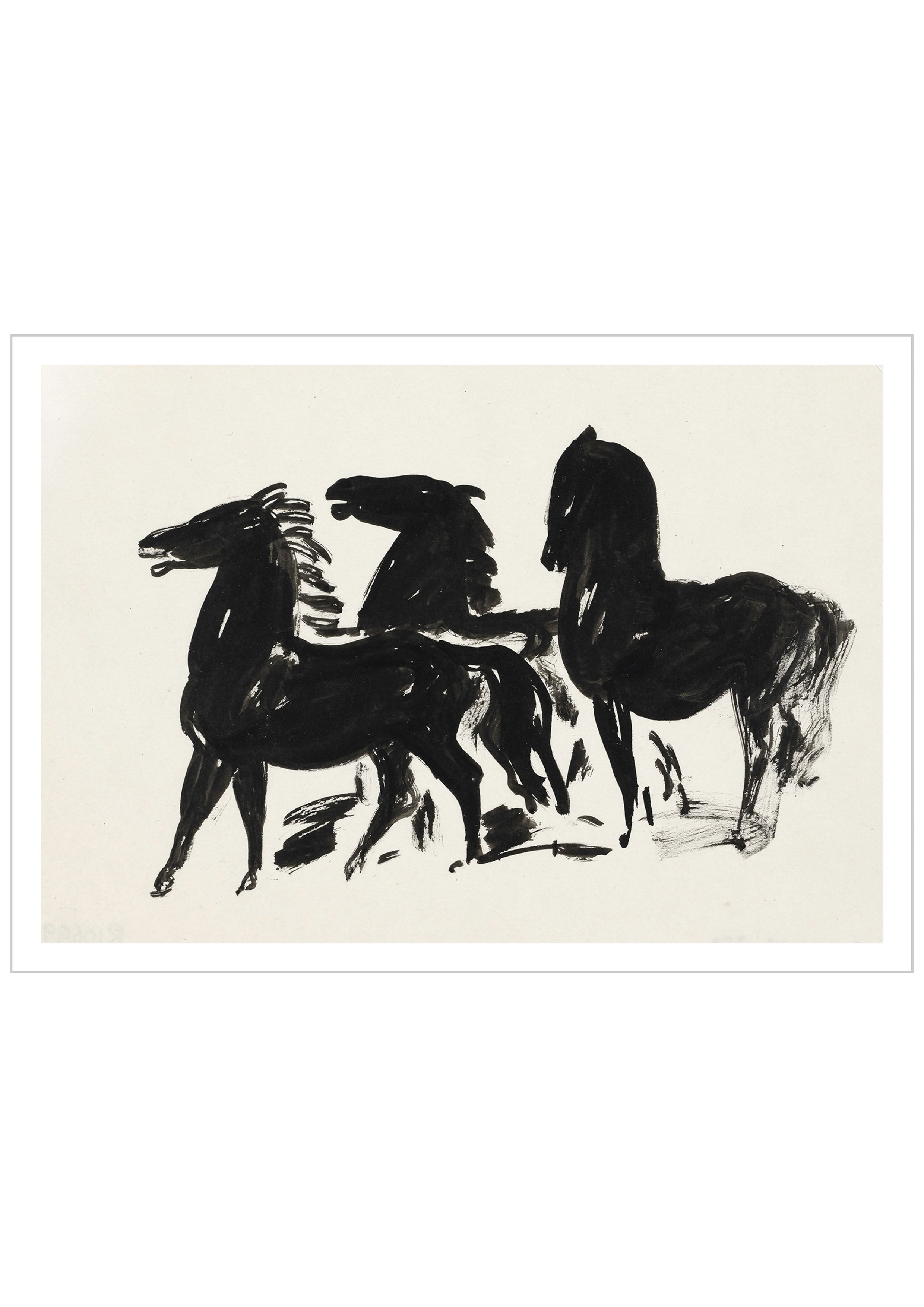 Three Horses Looking on the Left sketch by the Dutch artist Leo Gestel