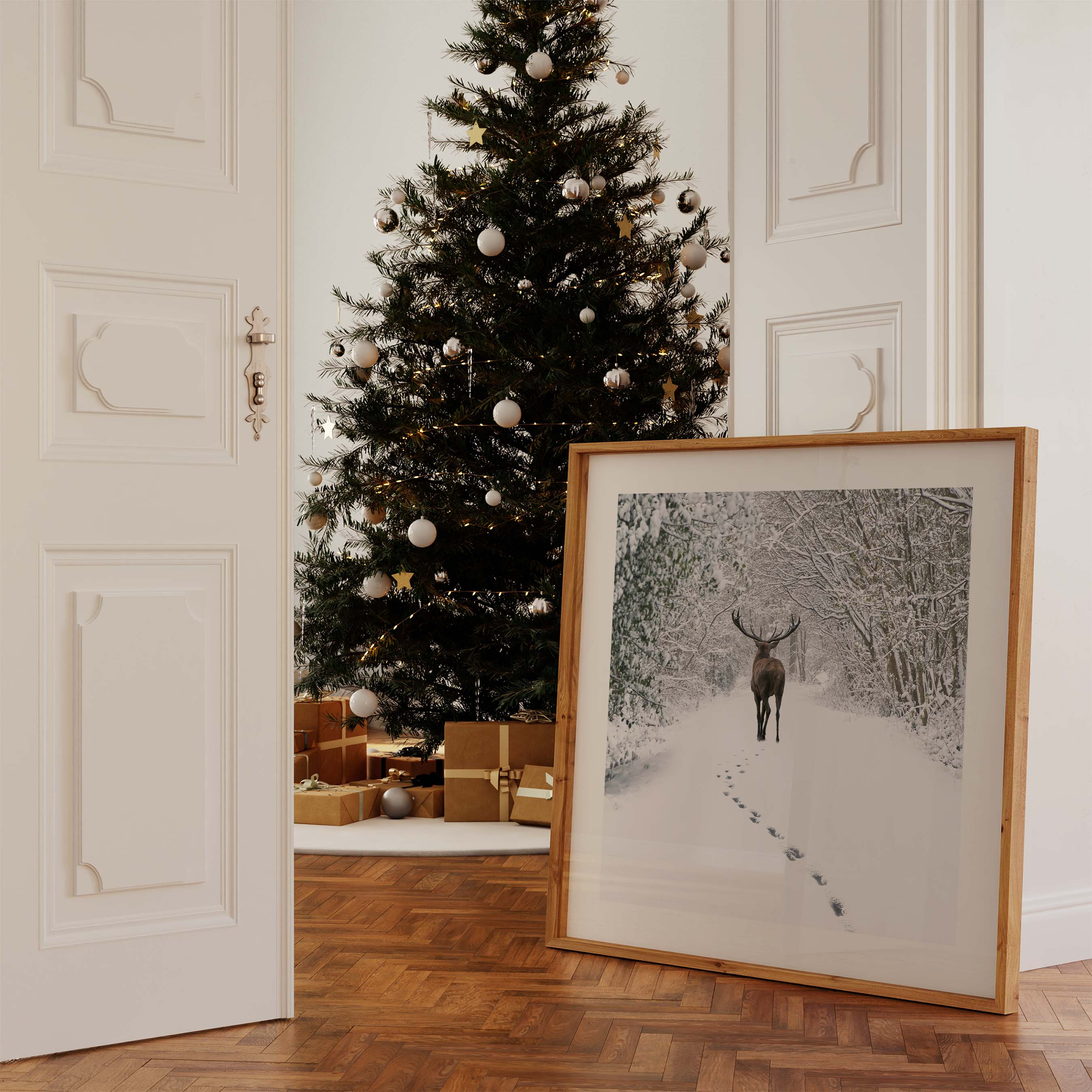 Deer in Snowy Forest Poster