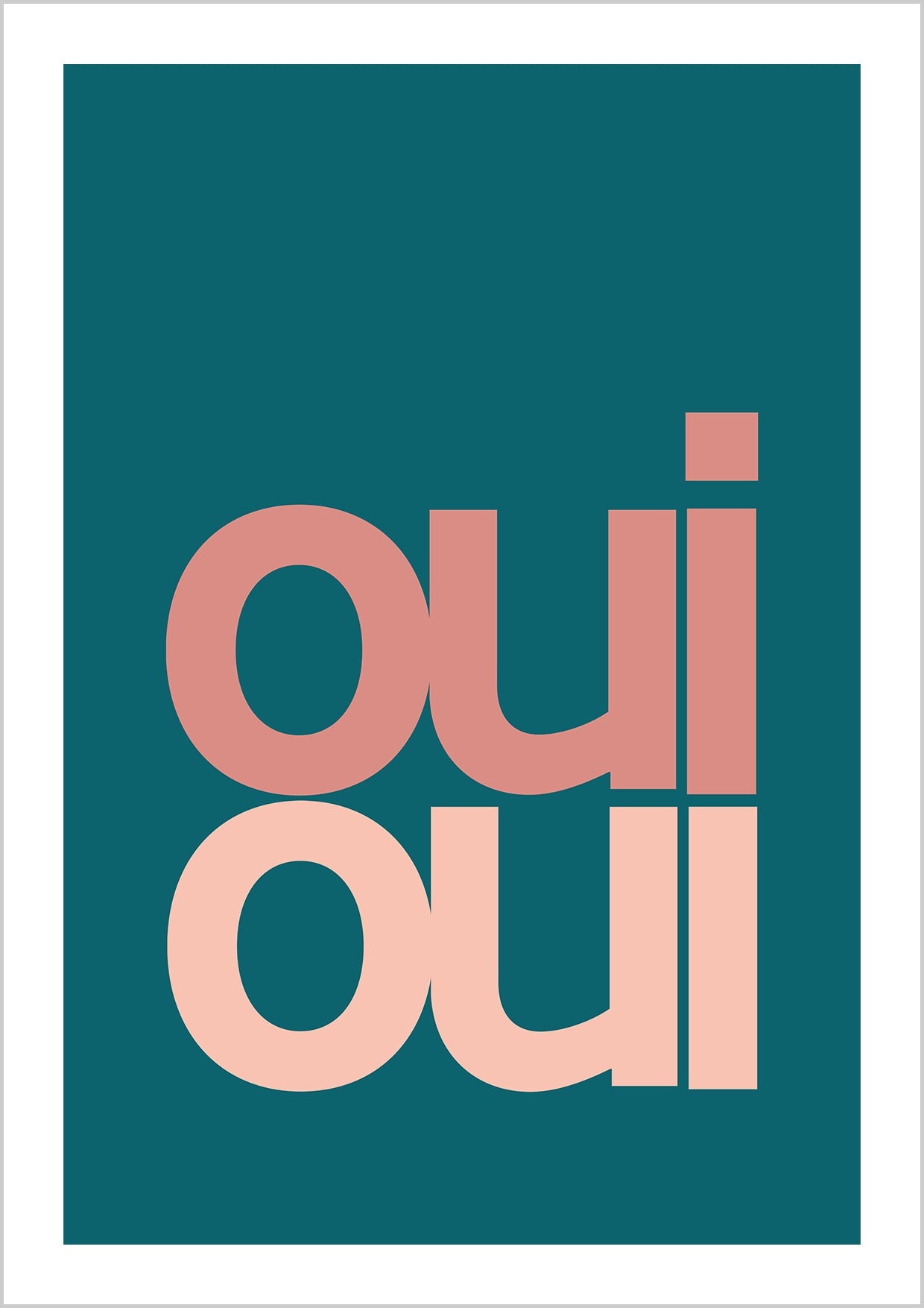 Typography text oui oui in pink text dark green background