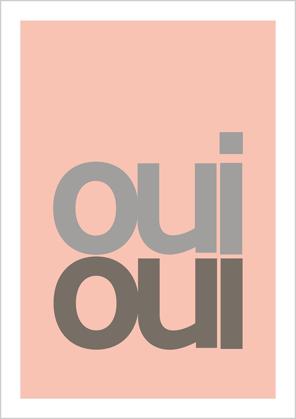 Typography text oui oui in grey text pink background