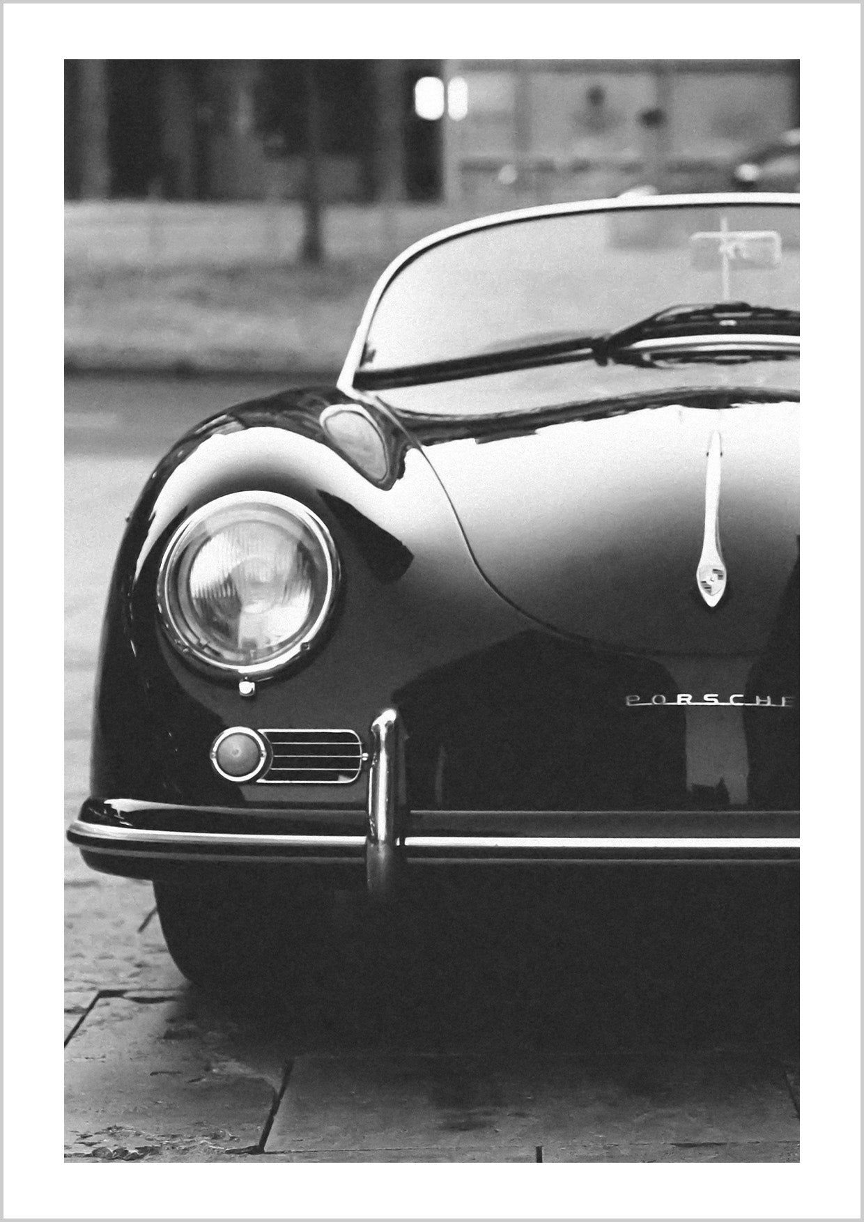 Black and white photography of an old collection Porsche 356 Poster