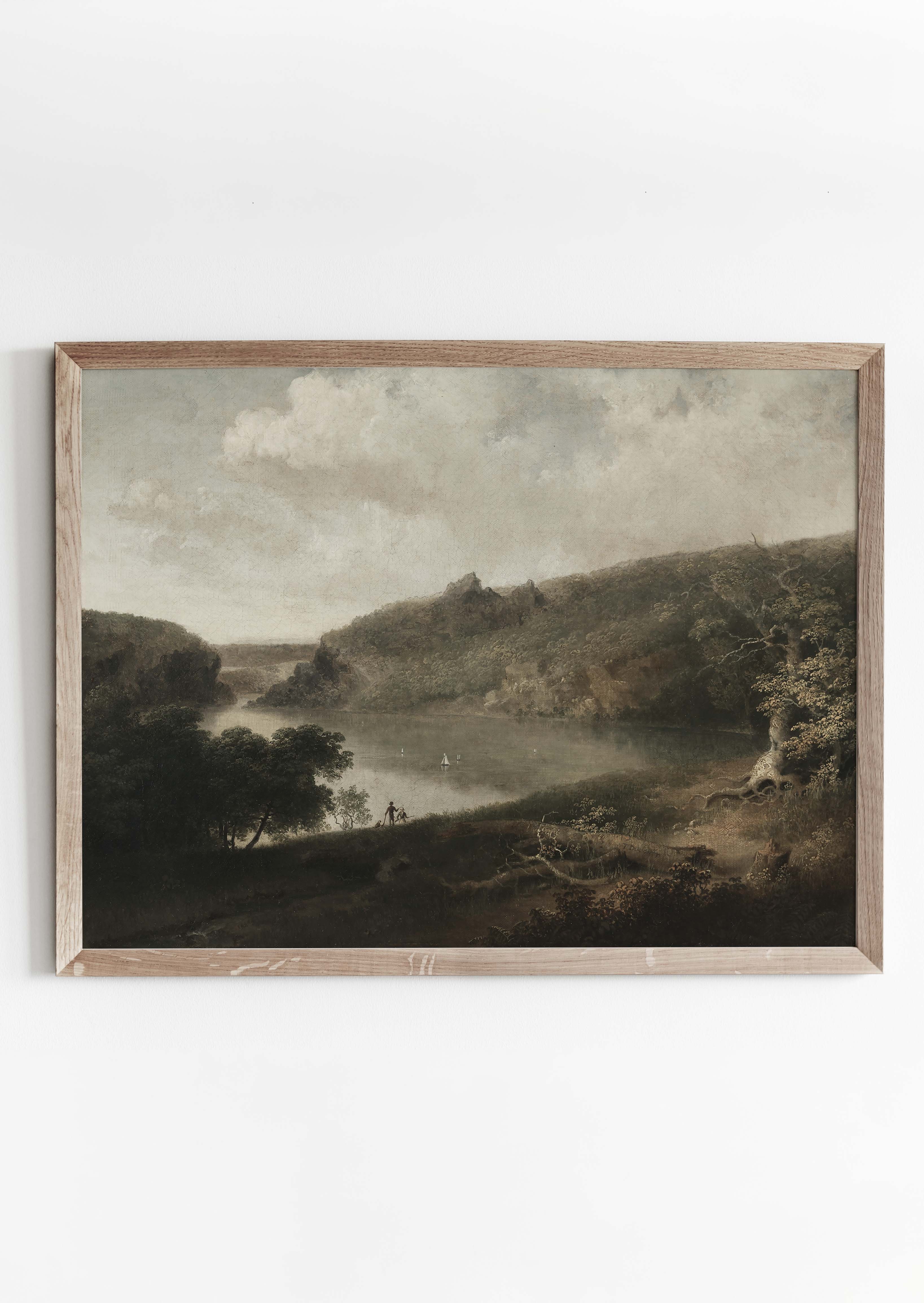 Dark Moody Lake Landscape Painting! This rustic View of a Lake was painted by the American artist Thomas Doughty 