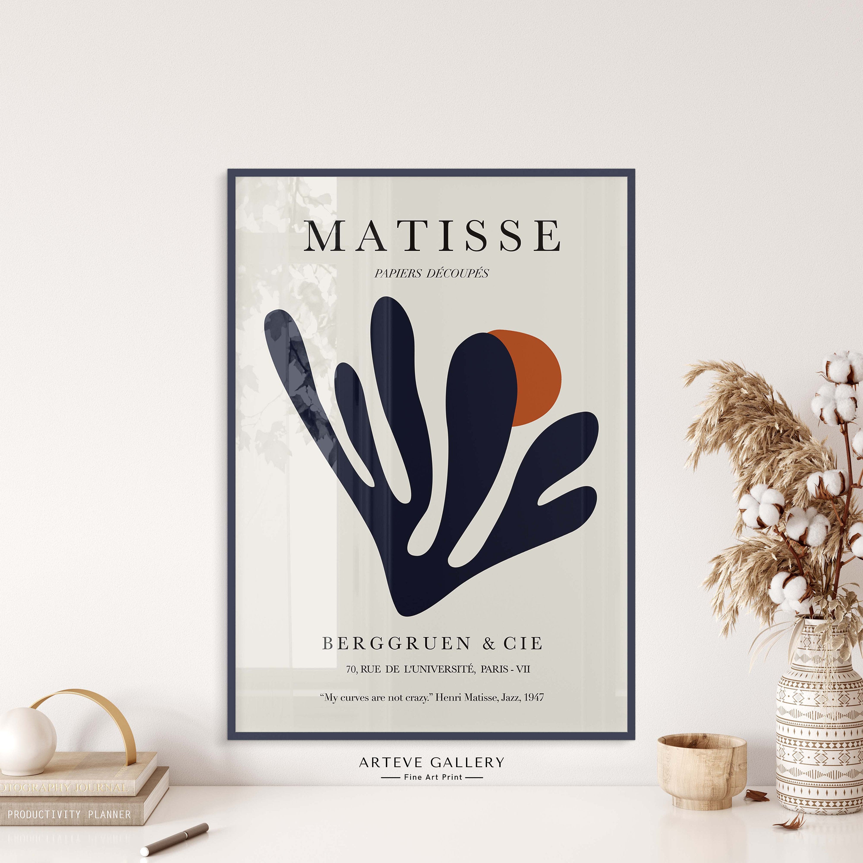 Henri Matisse the cut outs in blue marine with text my curves are not crazy