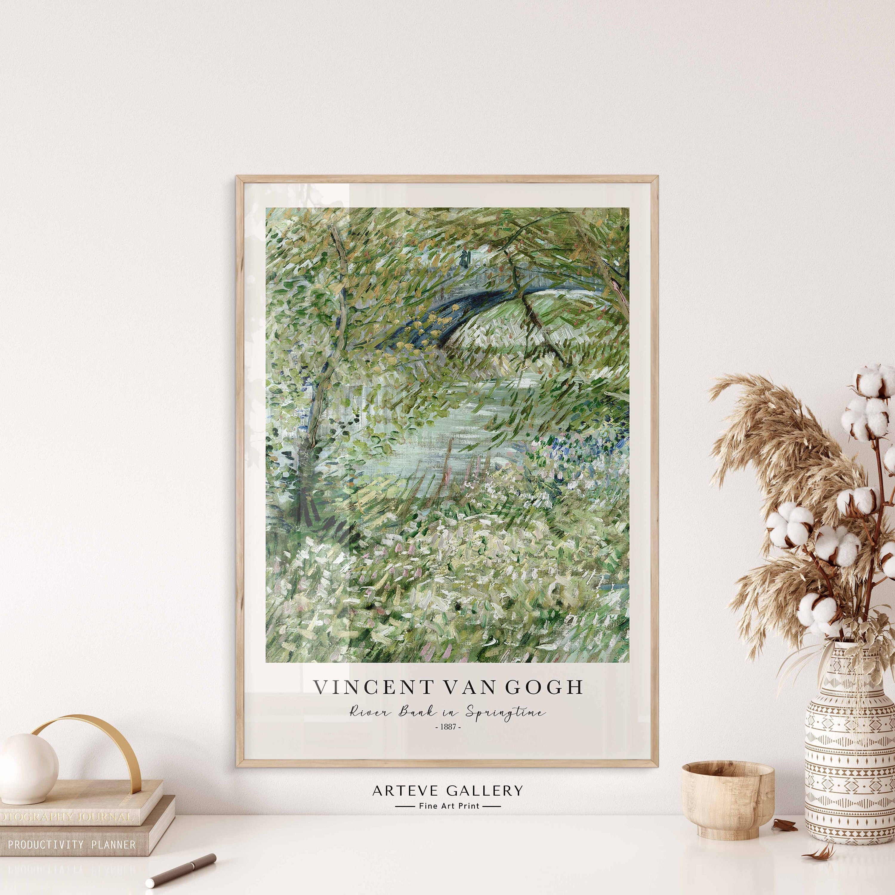 Vintage painting River bank in spring by Van Gogh