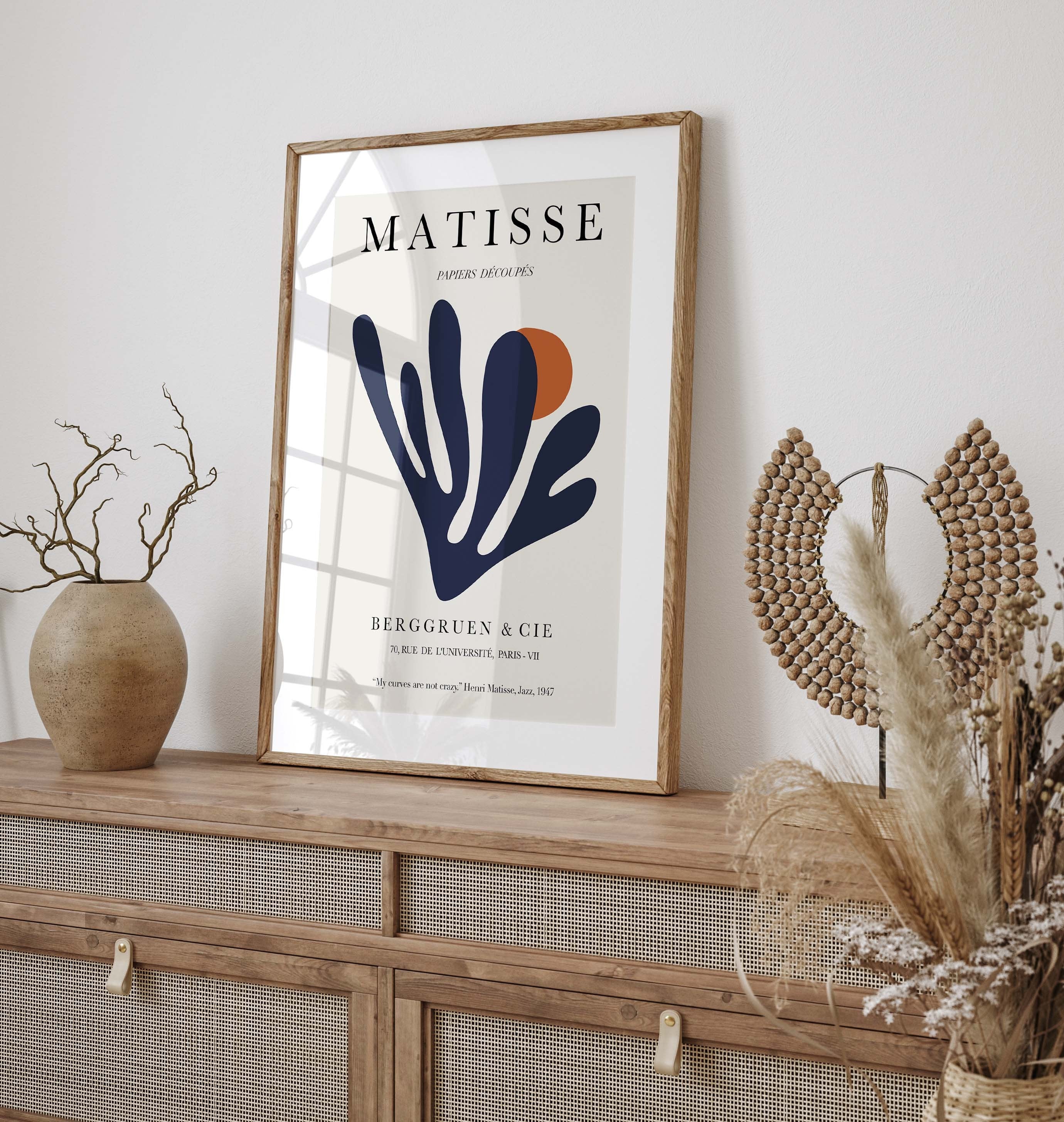 Henri Matisse the cut outs in blue marine with text my curves are not crazy