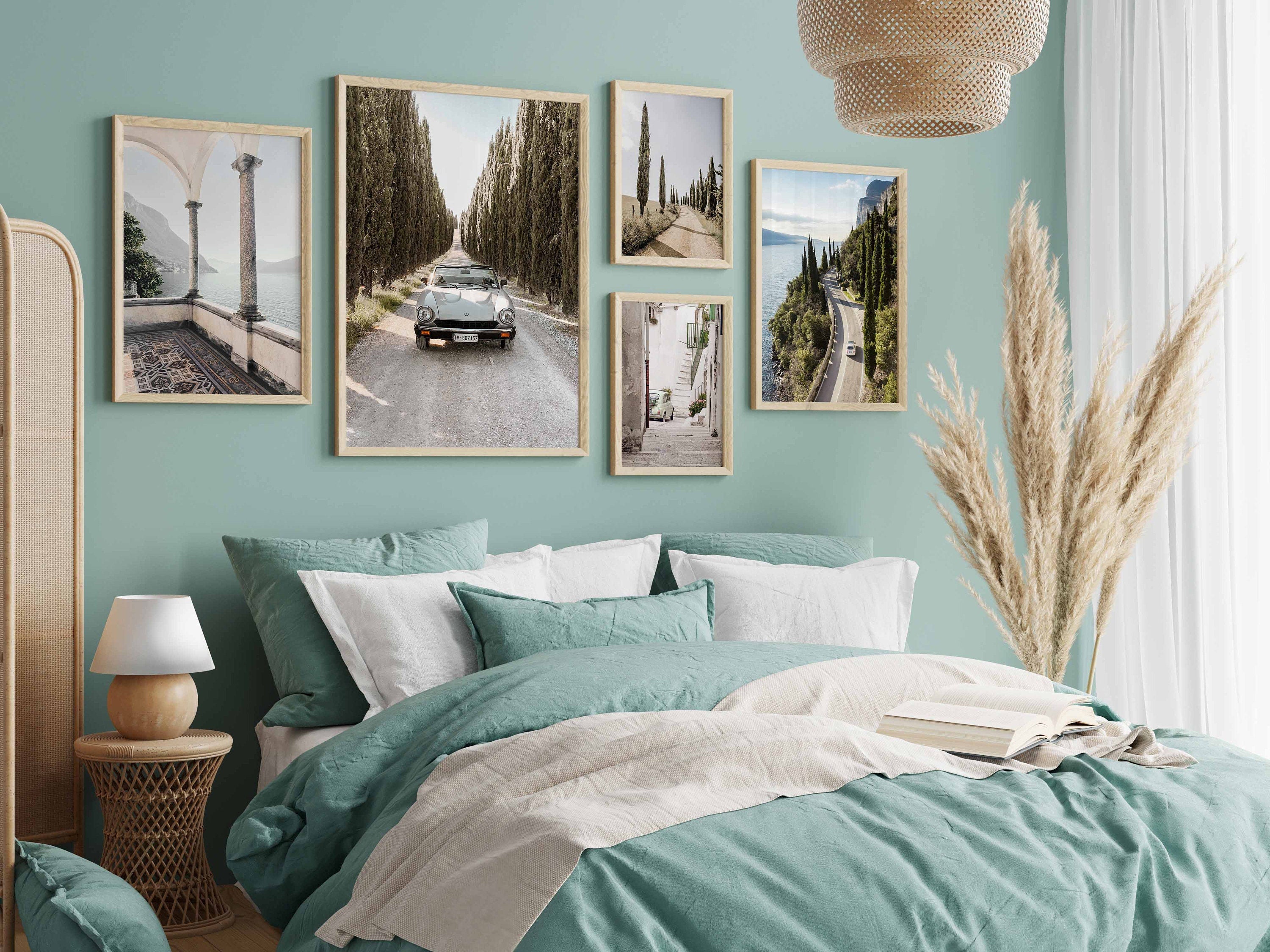 Photography of iconic Italian car Fiat Sport Spider driving on a Cypress trees road.
