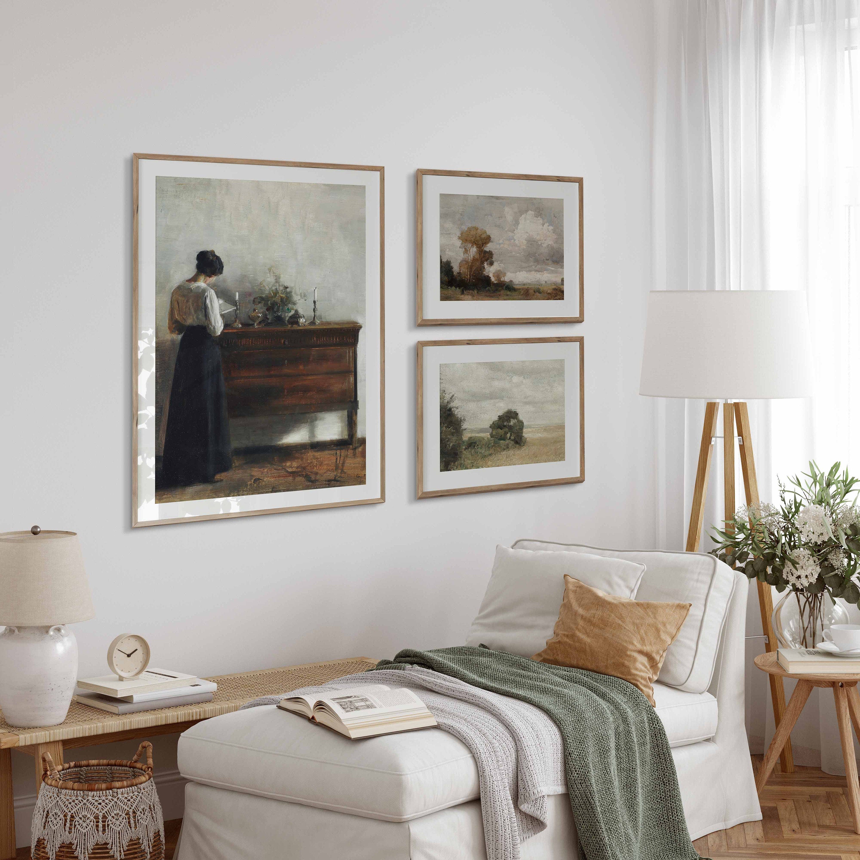 Carl Holsøe Fine Art Print, Interior with the artist's wife standing at a chest of drawers reading.