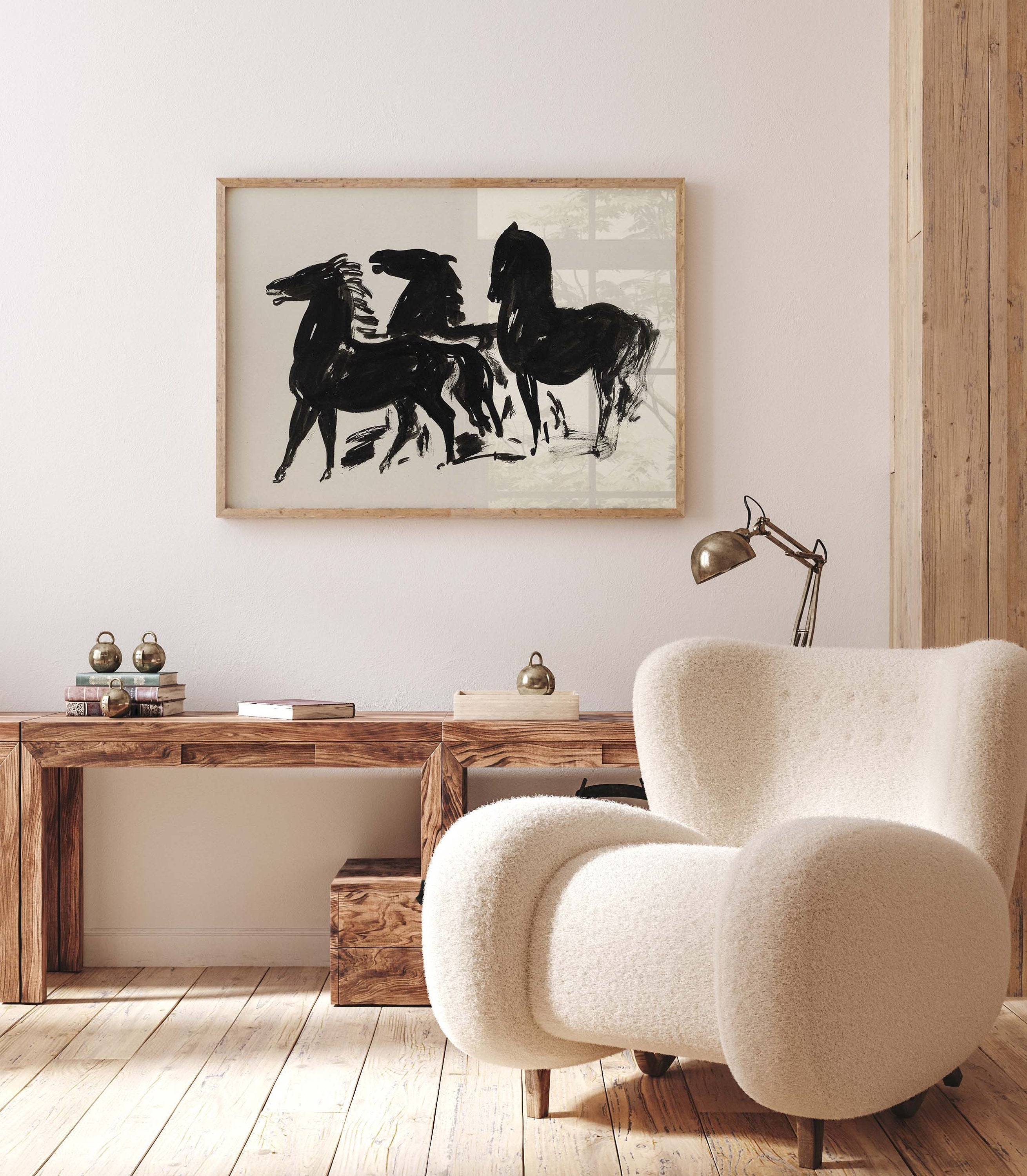 Three Horses Looking on the Left sketch by the Dutch artist Leo Gestel