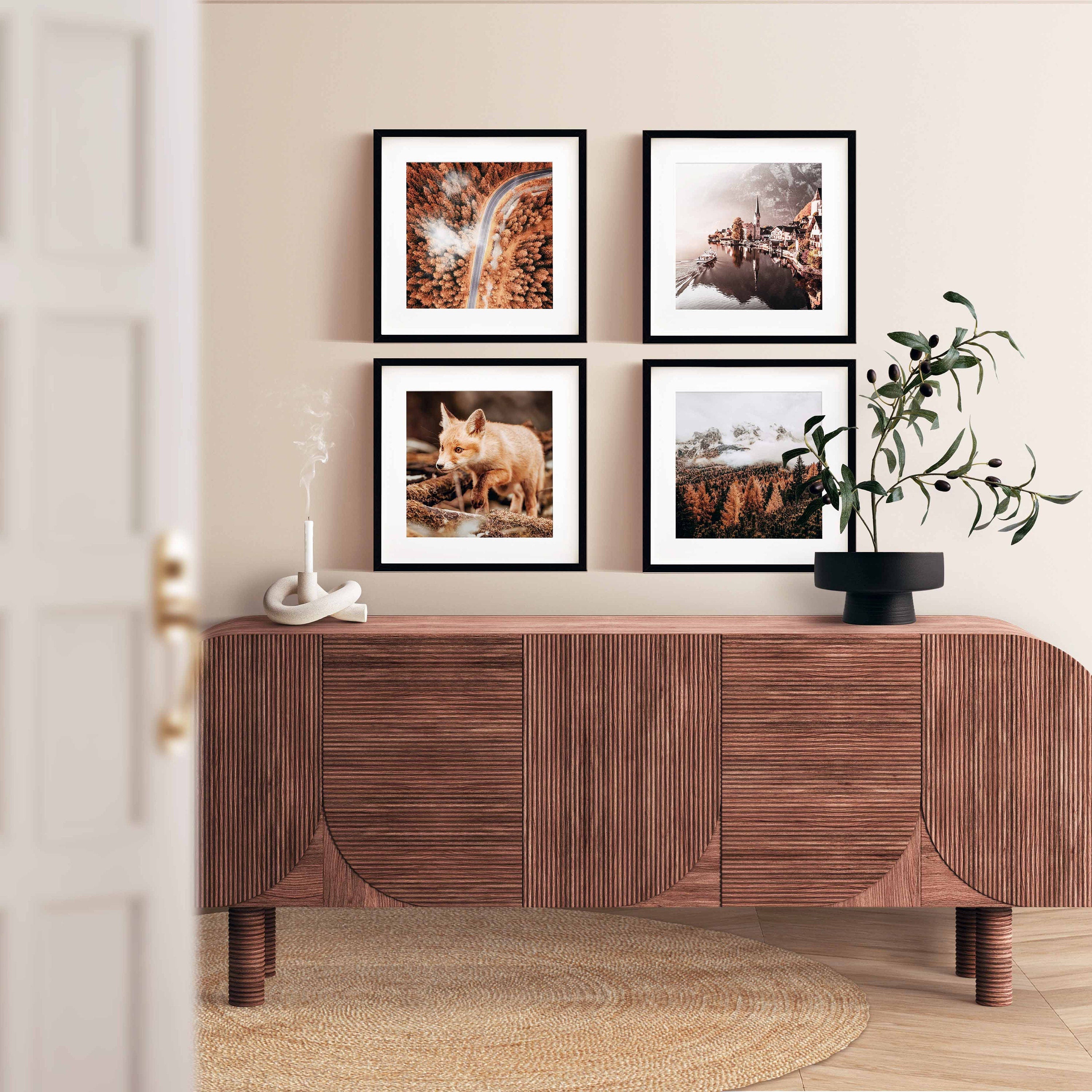 Photo Poster of a curious fox cub in the autumn forest