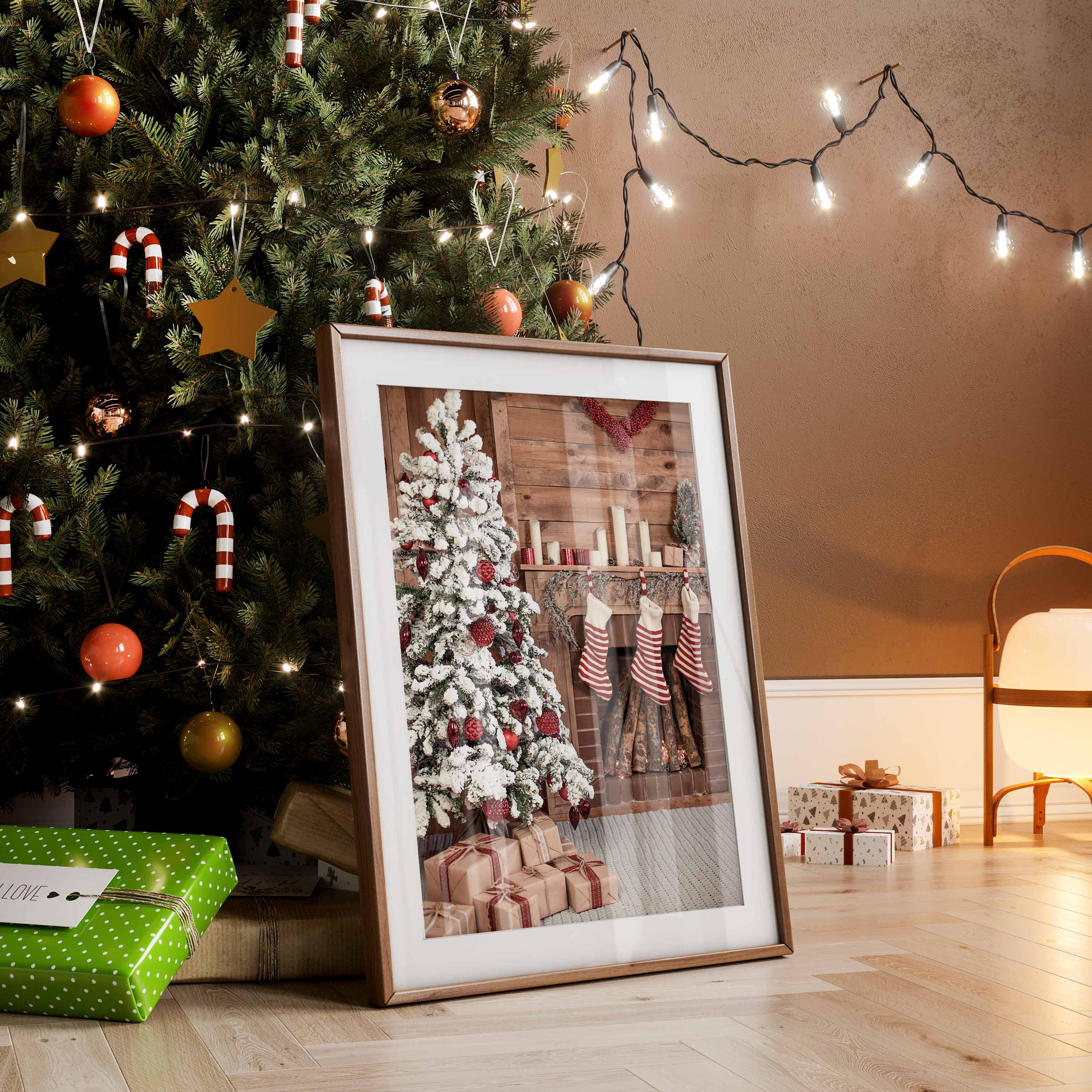 Weihnachtsbaum-Kamin-Poster
