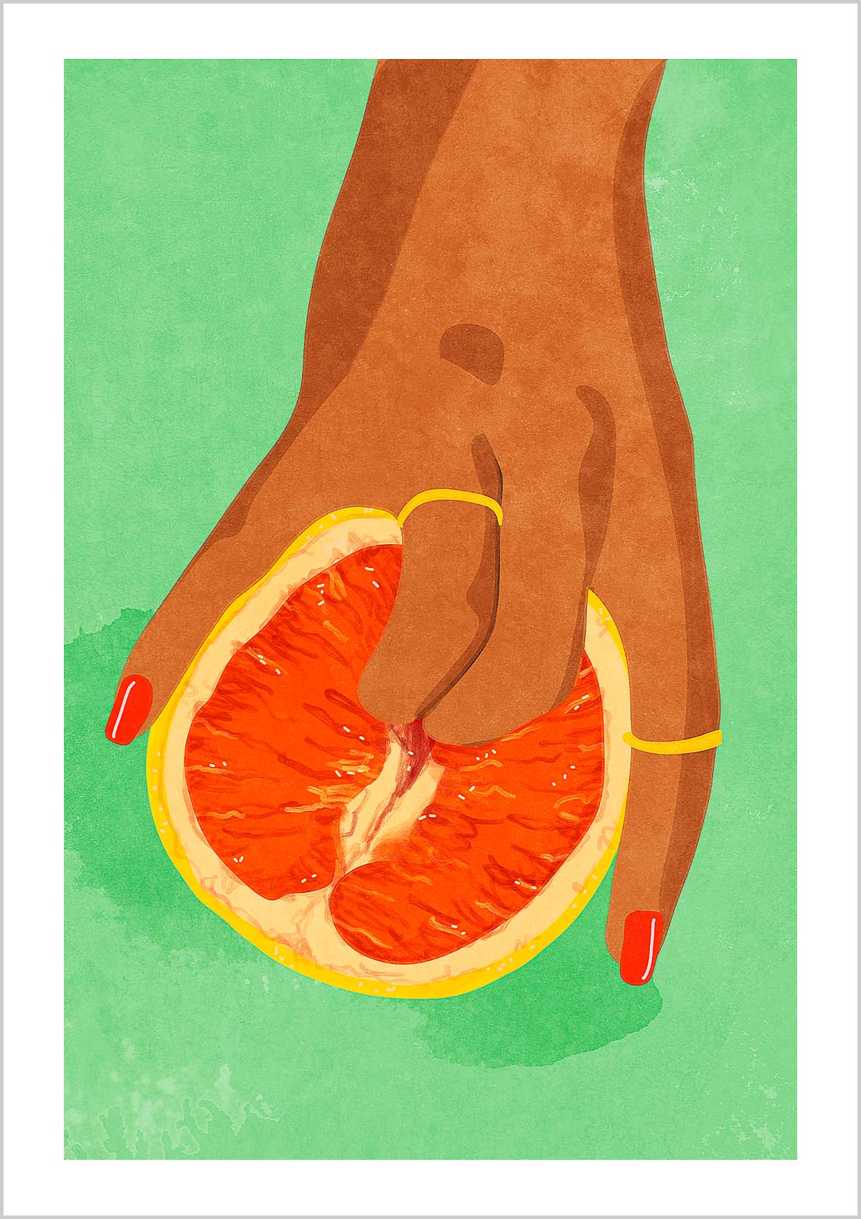 Juicy, cheeky, and impossible to ignore. This art piece is all about playful temptation.
Art by Raissa Oltmanns
