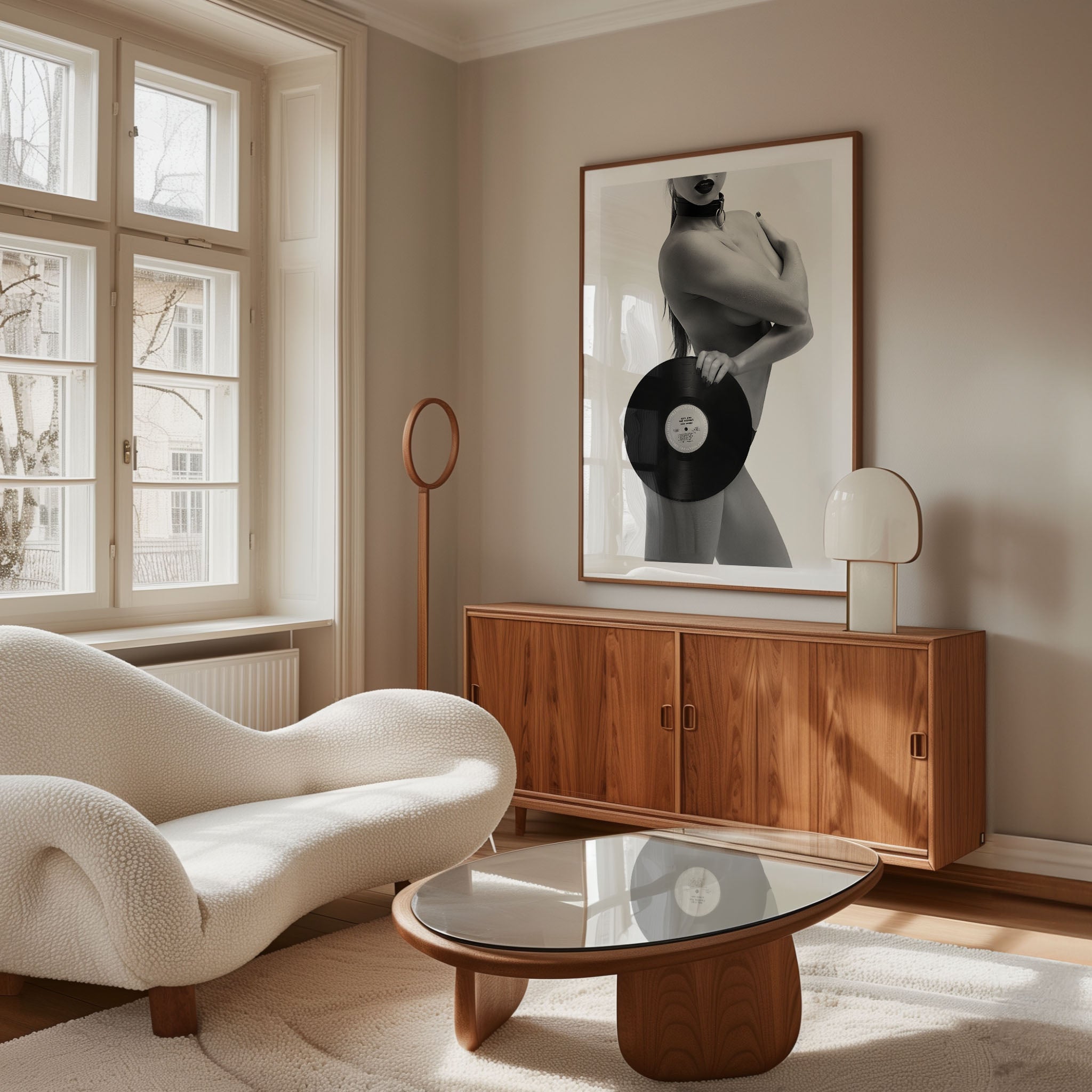 Minimal color, maximum defiance. A striking nude holding a vinyl record, captured in monochrome. Music, rebellion, and sensual confidence collide in this unforgettable artwork.
Artist: David Drake