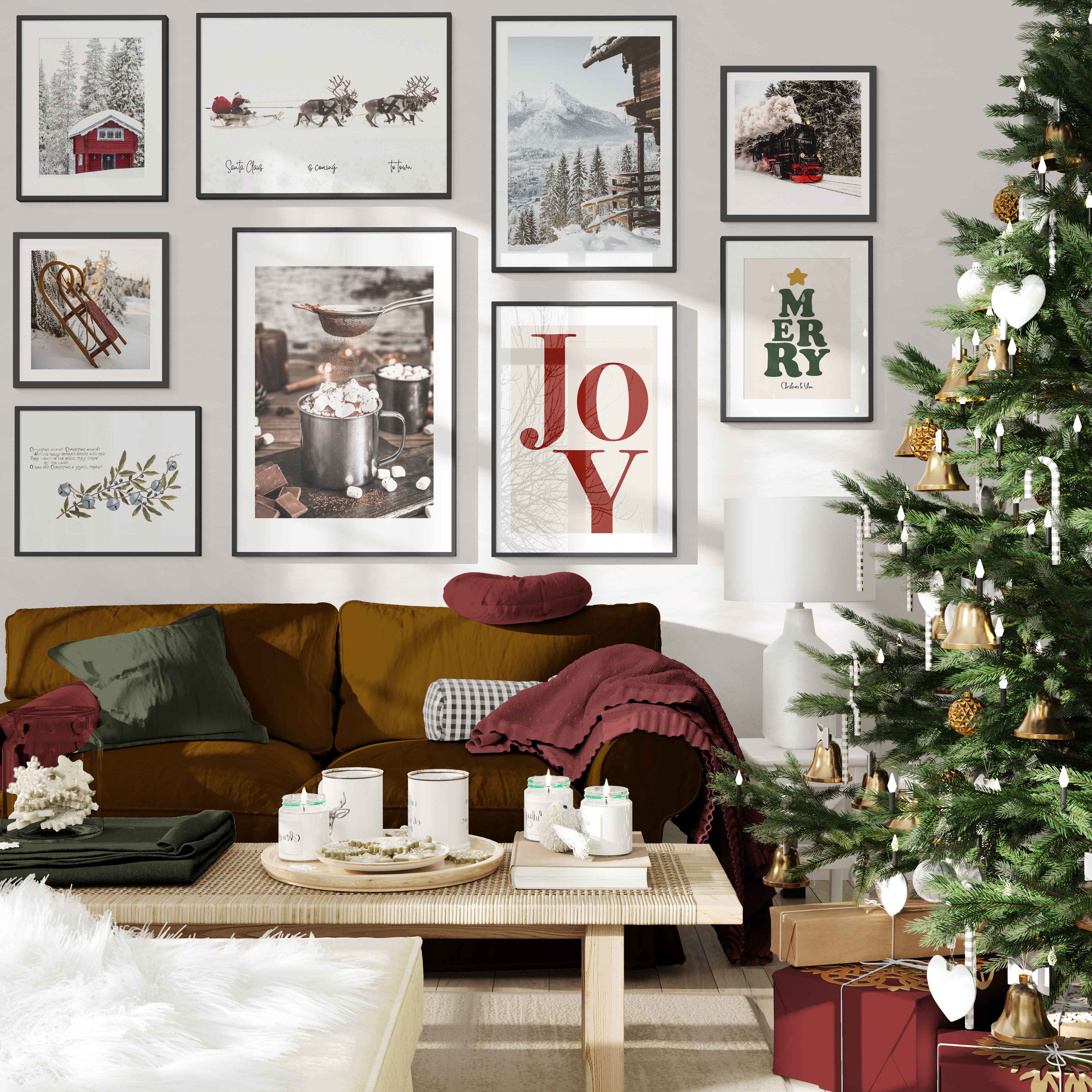 Affiche du traîneau du Père Noël et des rennes