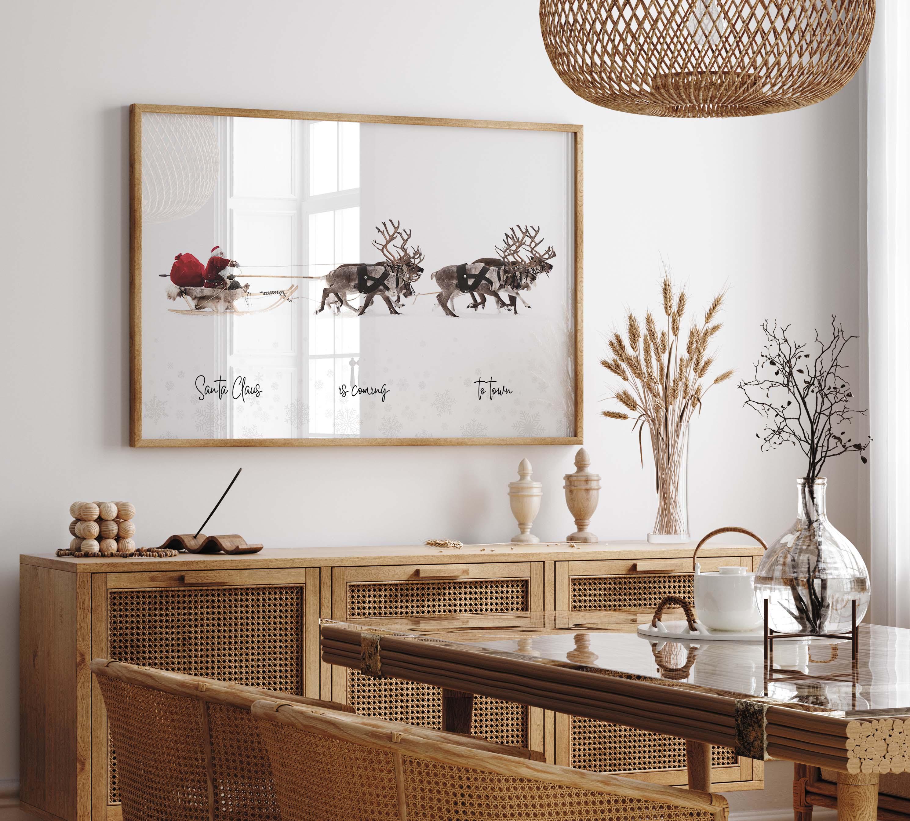 Affiche du traîneau du Père Noël et des rennes