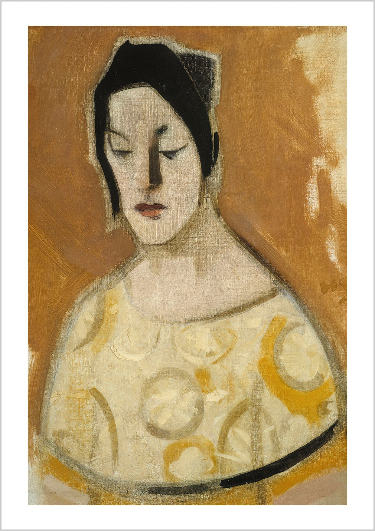 Vintage painting print: the fortune teller, a woman in yellow dress