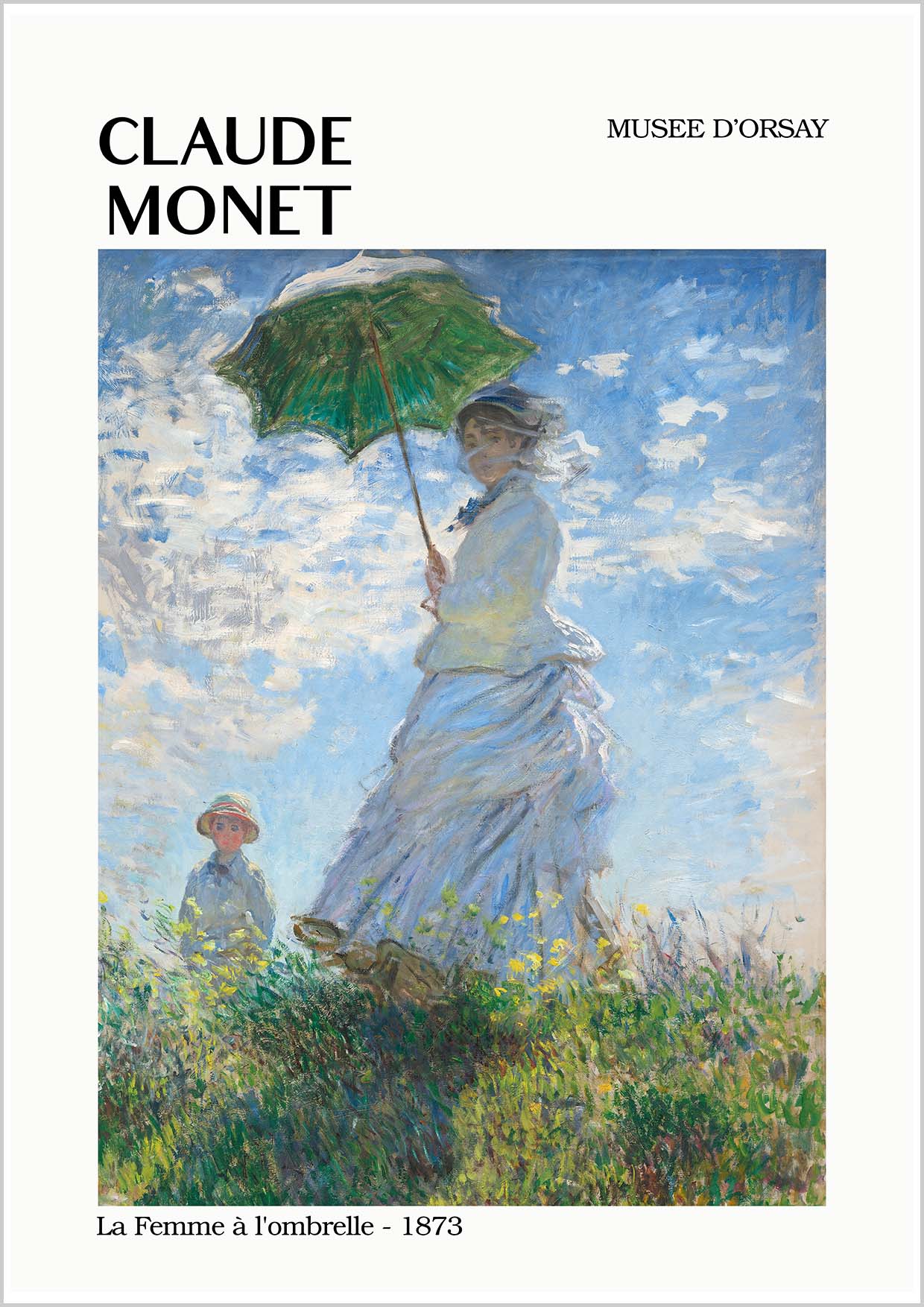 Exhibition poster of the painting "Madame Monet And Her Son" by the French artist Claude Monet from the year 1875.